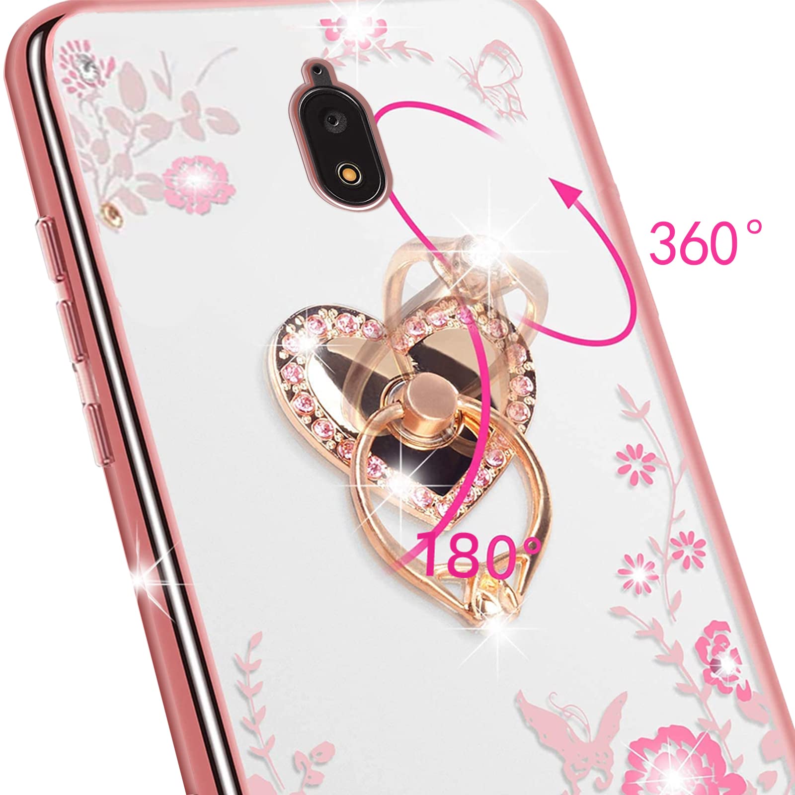 Kudini For Case For Blu View 2 B130Dl Phone Case For Women Glitter Crystal Soft Tpu Bling Cute Butterfly Heart Floral Clear Prot