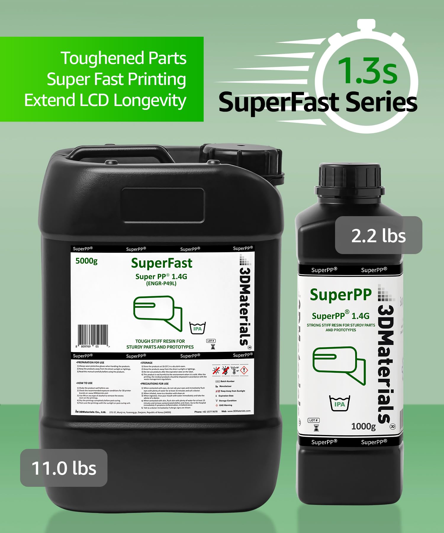 Superpp Tough 3D Printer Resin Fastest 14Gpa 50Um Print In 13 Secs, Made In Korea By 3Dmaterials (5000G, Clear)