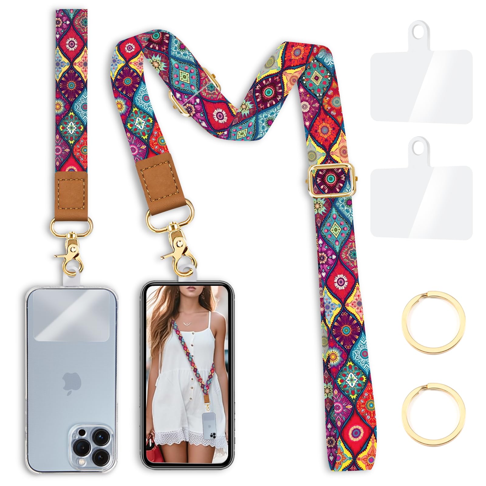 Yonlevres Phone Lanyard Crossbody Wrist Strap, Boho Bohemian Cell Phone Lanyards For Around The Neck Wristlet Adjustable Phone S