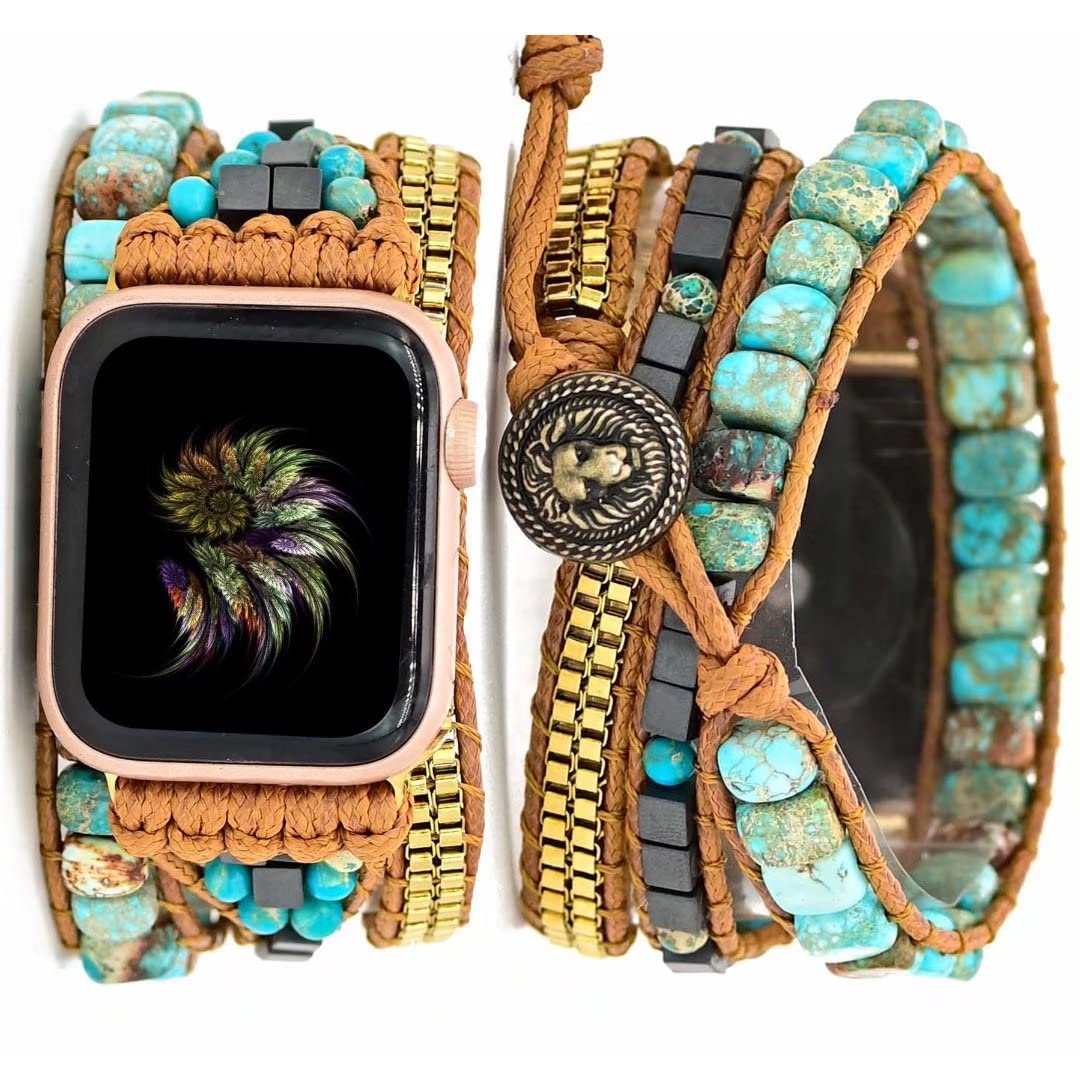 Somesame Compatible With Apple Watch Band 42Mm 44Mm 45Mm 46Mm 49Mm Women Boho Beaded Bracelets,Multilayer 3 Wraps Natural Turquoise Stone Handmade Strap For Iwatch Series 10 9 8 7 6 5 4 3 2 Se Ultra