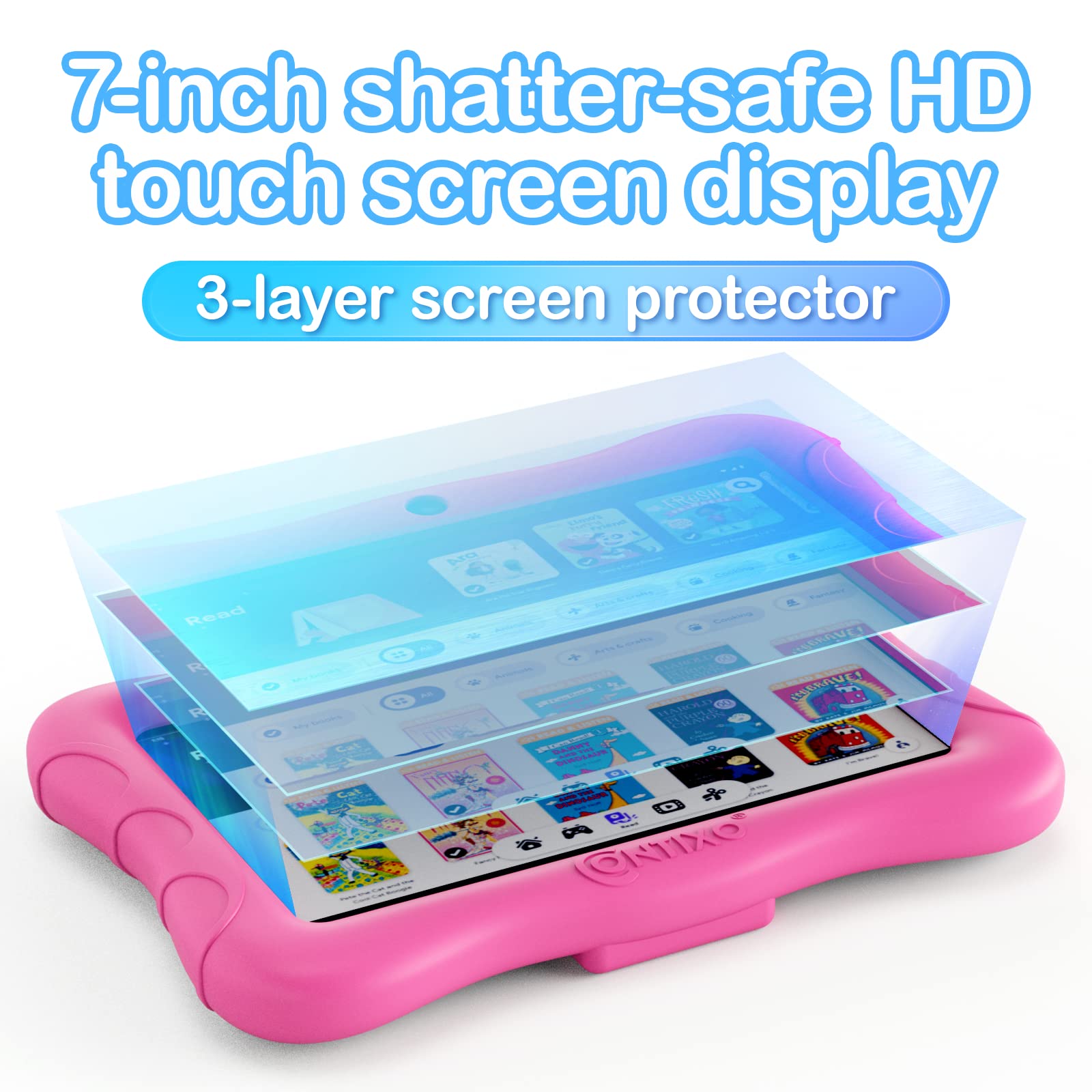 Contixo 7' Android Kids Tablet 32Gb, Includes 50+ Disney Storybooks & Stickers (Value $200), Protective Case With Kickstand, (2023 Model)   Pink