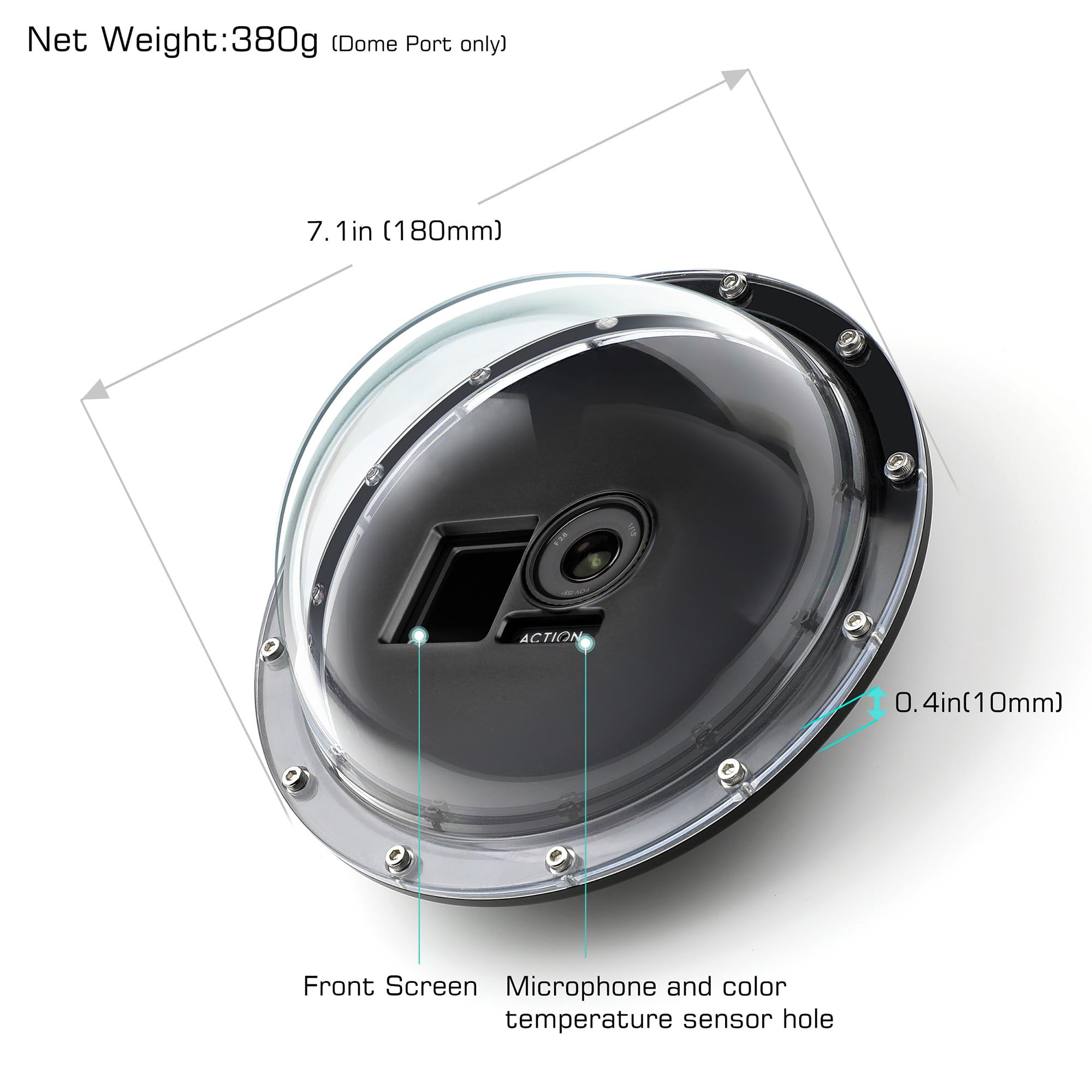 Gepuly 6''Dome Port For Dji Osmo Action 3 4 Action Camera, Built In Waterproof Housing Case And Floating Hand Grip, Extension Ar