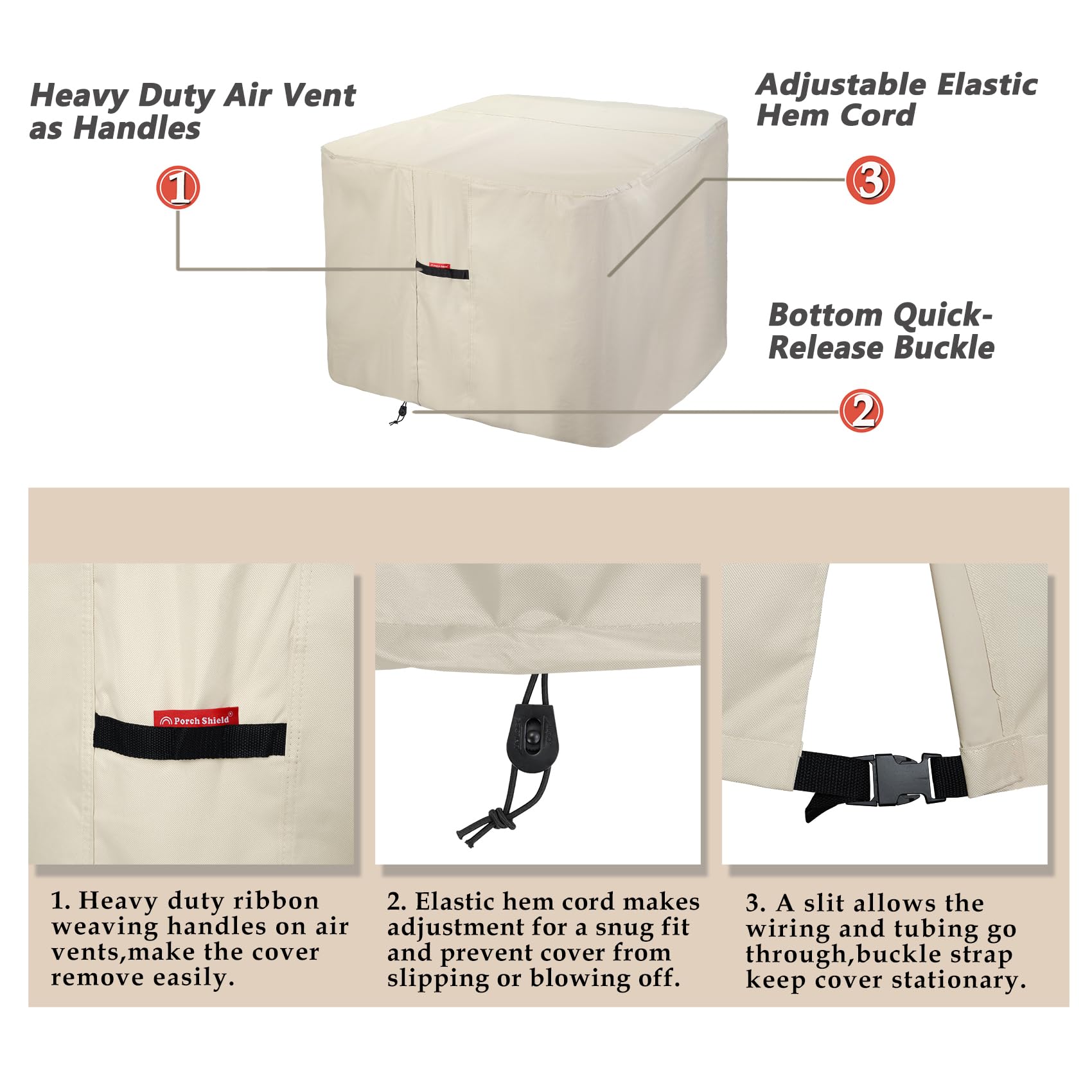 Porch Shield 600D Waterproof Air Conditioner Covers For Outside Units Square Ac Cover Tan   34 X 34 X 30 Inch