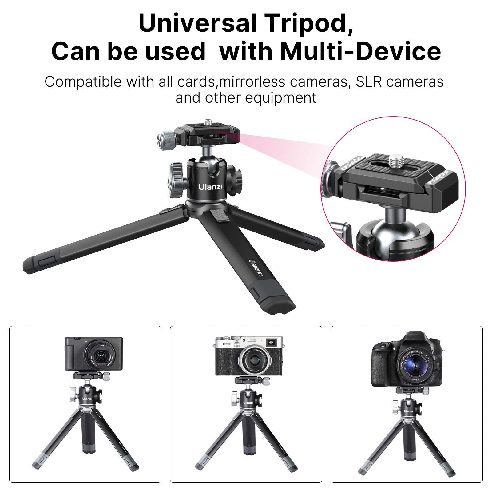 Portable Desktop Mini Tripod Pictron Mt 24 Compact Camera Tripod Aluminum Alloy With 360� Ball Head,1/4 Inches Quick Release Plate For Dslr Camera Video Camcorder, Load Up To 11Lbs/5Kg