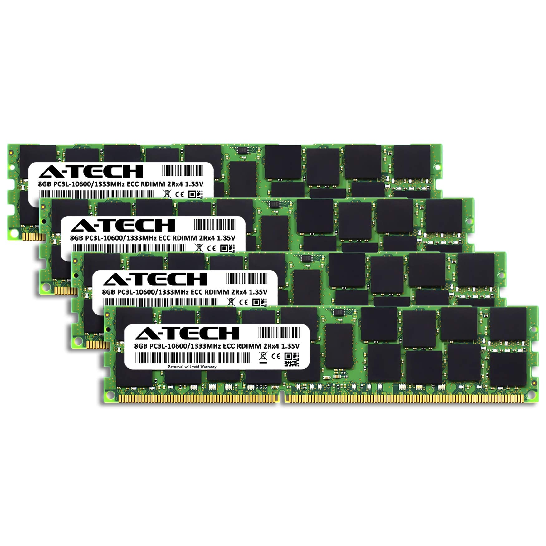 A Tech 32Gb Kit (4X8Gb) Ddr3/Ddr3L 1333Mhz Pc3L 10600R Ecc Rdimm 2Rx4 Dual Rank 1.35V Ecc Registered Dimm 240 Pin Server Ram Mem