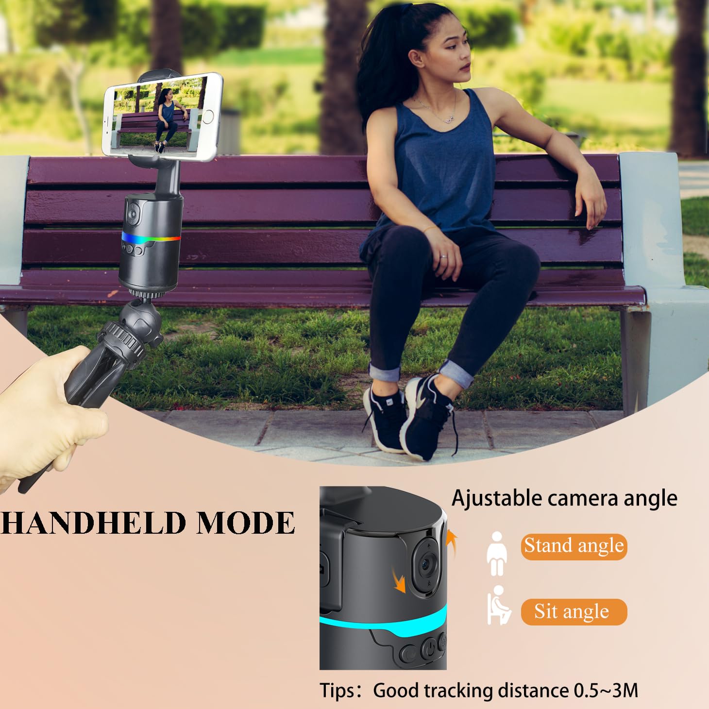 Ziqintech Auto Face Tracking Tripod 360 Rotation With Stand,Vlogging Kit For Iphone Andriod Phone, Smart Following Phone Holder,