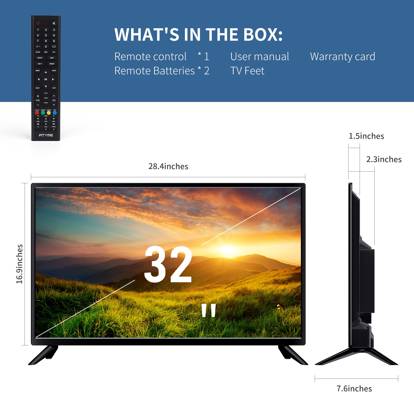 Atyme 320Am5Dvd, 32 Inch Class, 60Hz, 720P Hd Led Tv Flat Dvd Combo Tv,1*Usb,2* Hdmi,1*Vga, Build In Dvd Player Dual Channel 8W