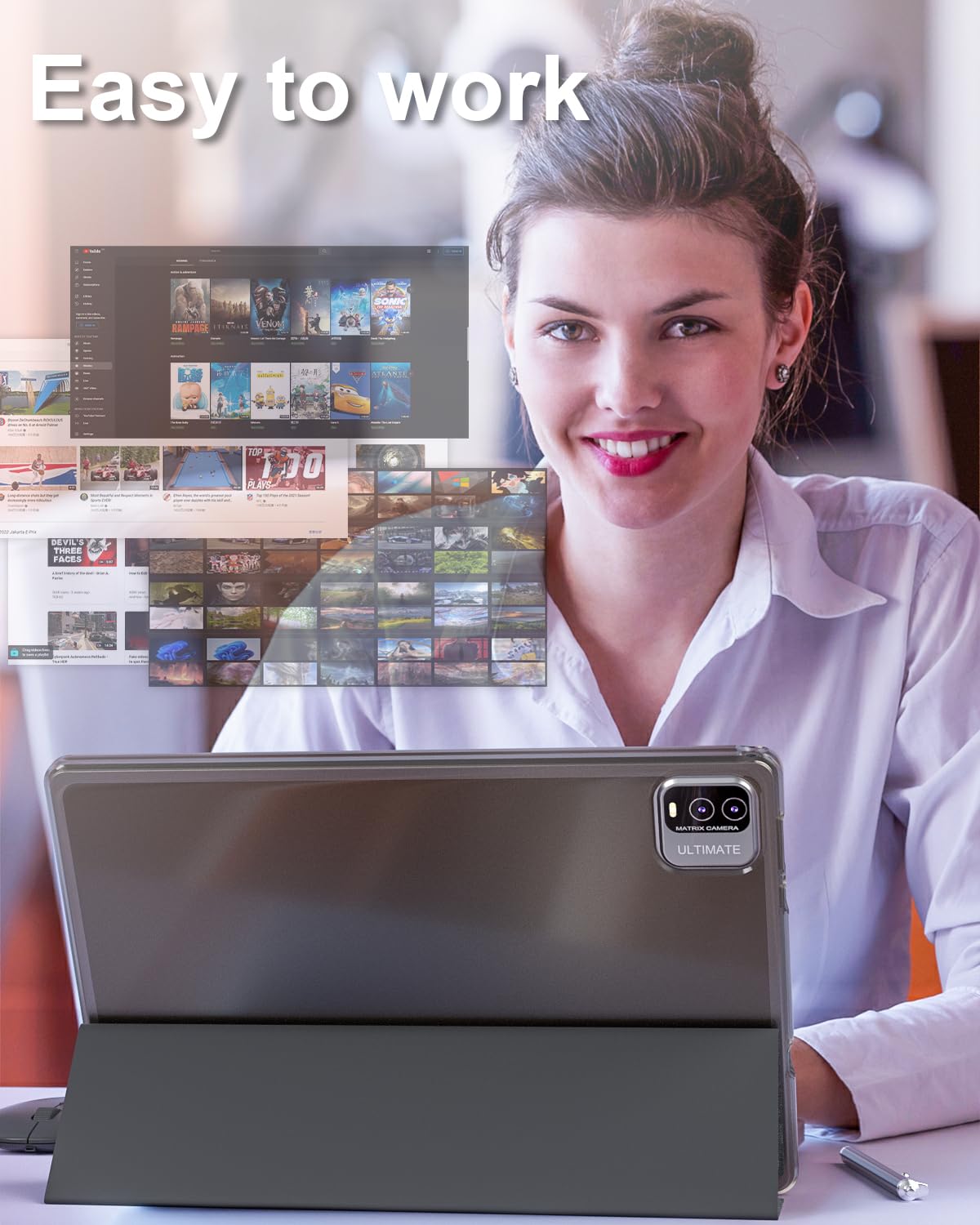 Android 12 Tablet 2 In 1 Tablet With Keyboard, 10.1 Inch Tablets Include Mouse Stylus Tempered Film, 2Gb Ram 32Gb Rom 512Gb Expa