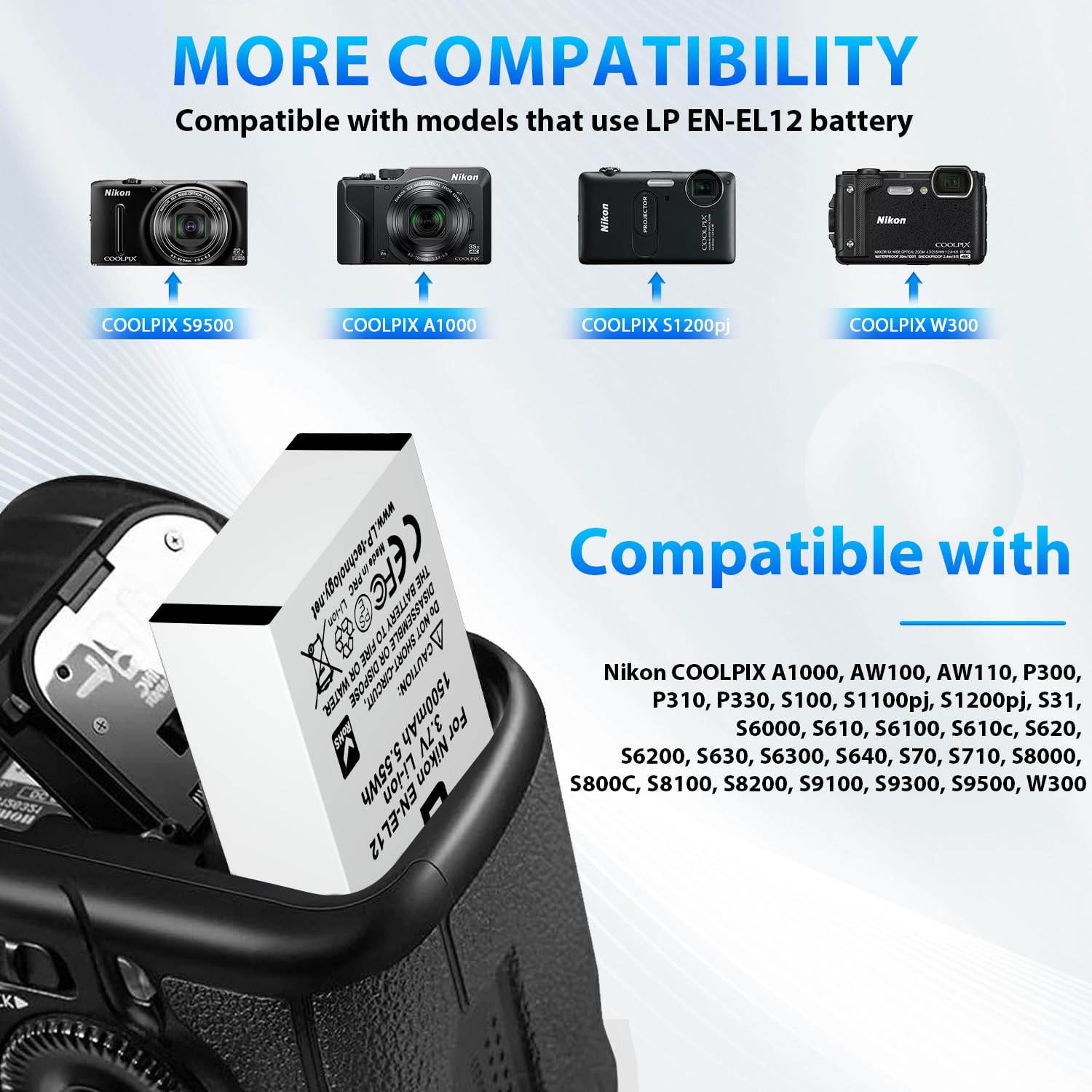 Lp En El12 Battery Charger Pack, 2 Pack 1500Mah Batteries For Nikon Coolpix A1000, B600, Coolpix Aw130, A900, W300, S1200Pj, S99