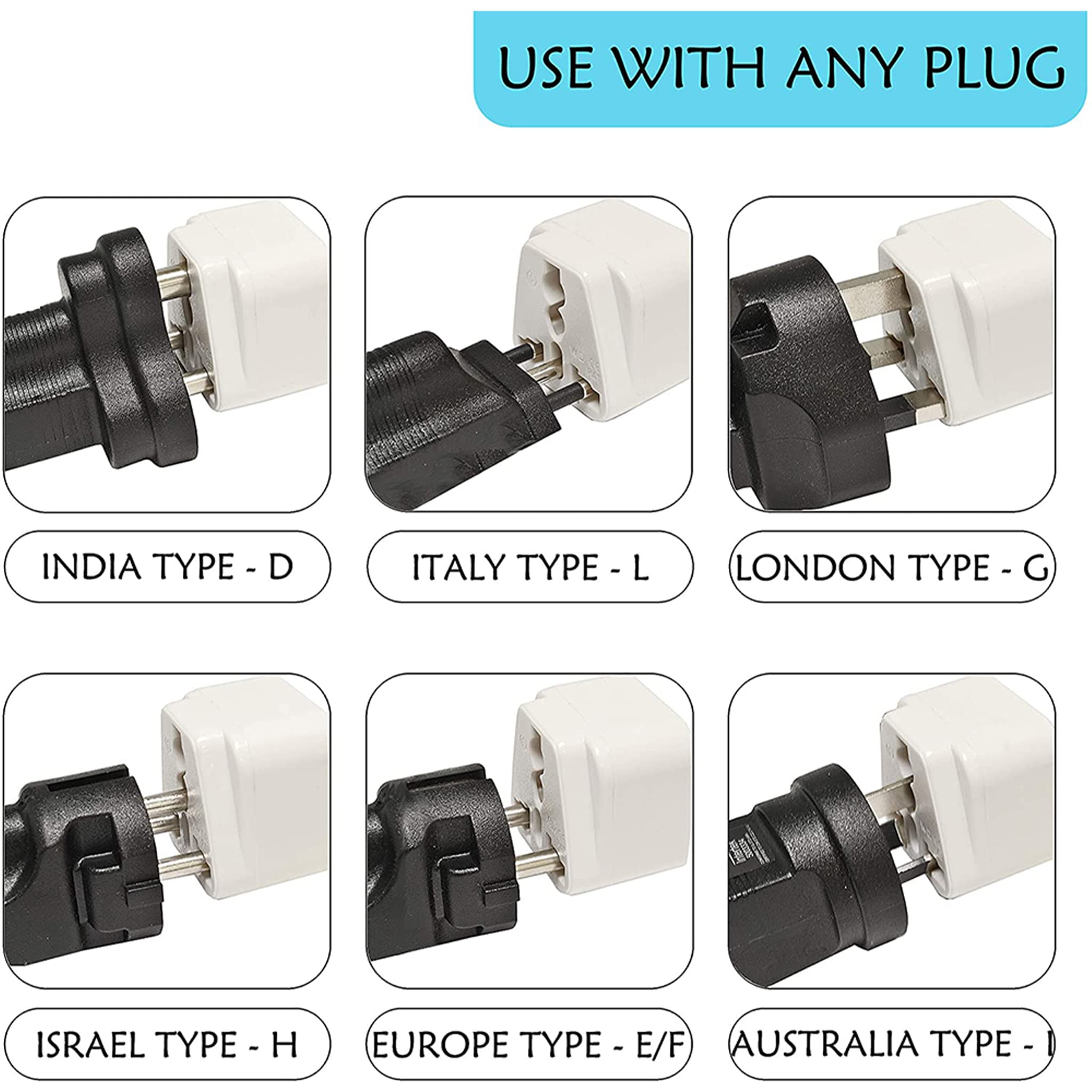 Ceptics Israel Power Adapter Travel Universal Plug,Works In Palestine,Jerusalem,Holy City Perfect For Charging Your Electronic Devices (Type H)  Safe Grounded Connection 3 Pack (Gp 14 3Pk),White