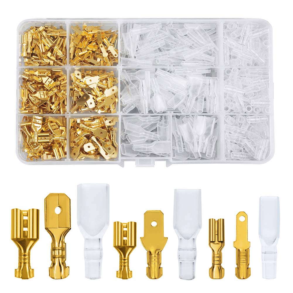 Fixitok 480Pcs Quick Splice 2.8/4.8/6.3Mm Male Female Wire Spade Connector Wire Crimp Terminal Block With Insulating Sleeve Asso