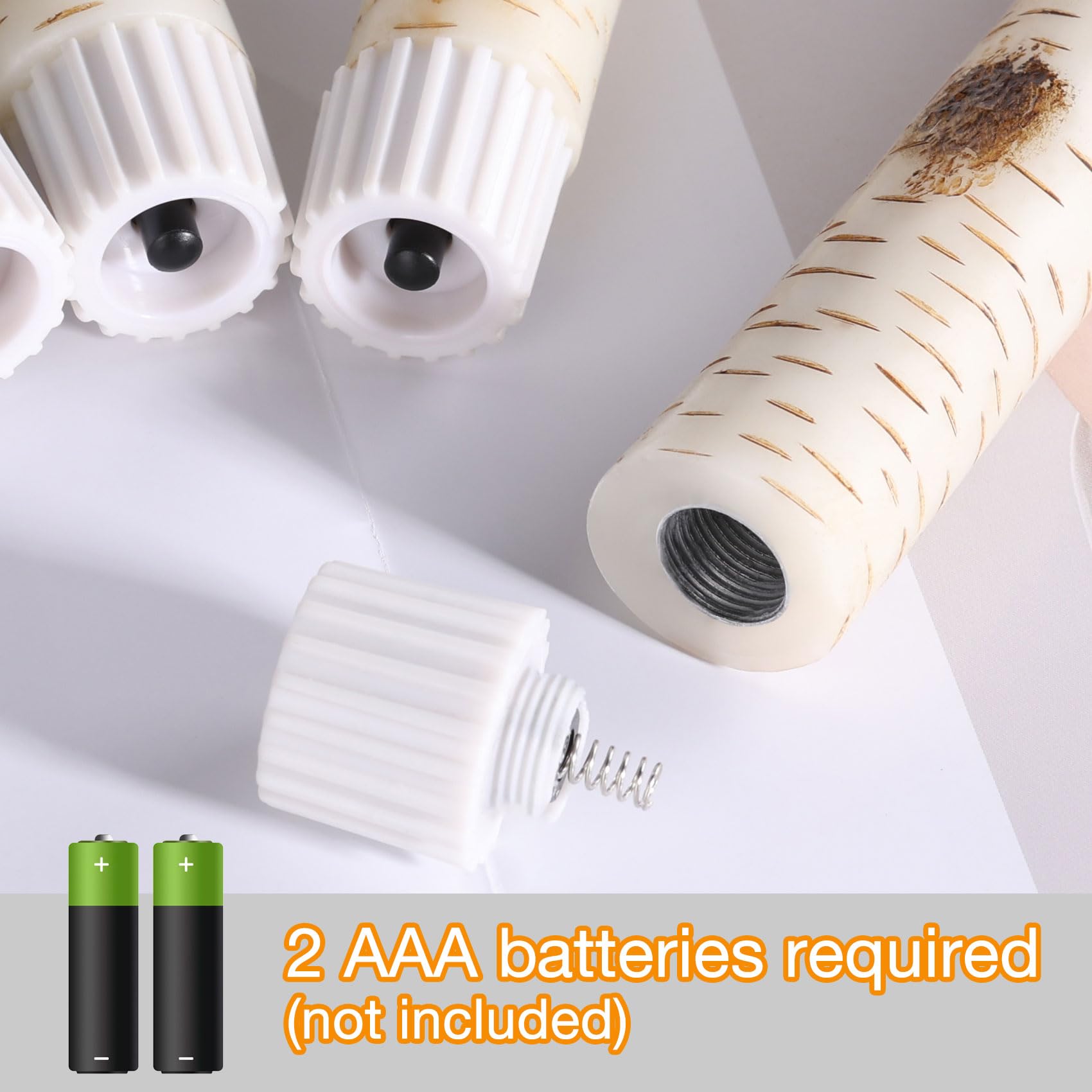 Girimax Birch Bark Flameless Taper Candles With Remote, Flickering Battery Operated Led Candlesticks Set Of 6