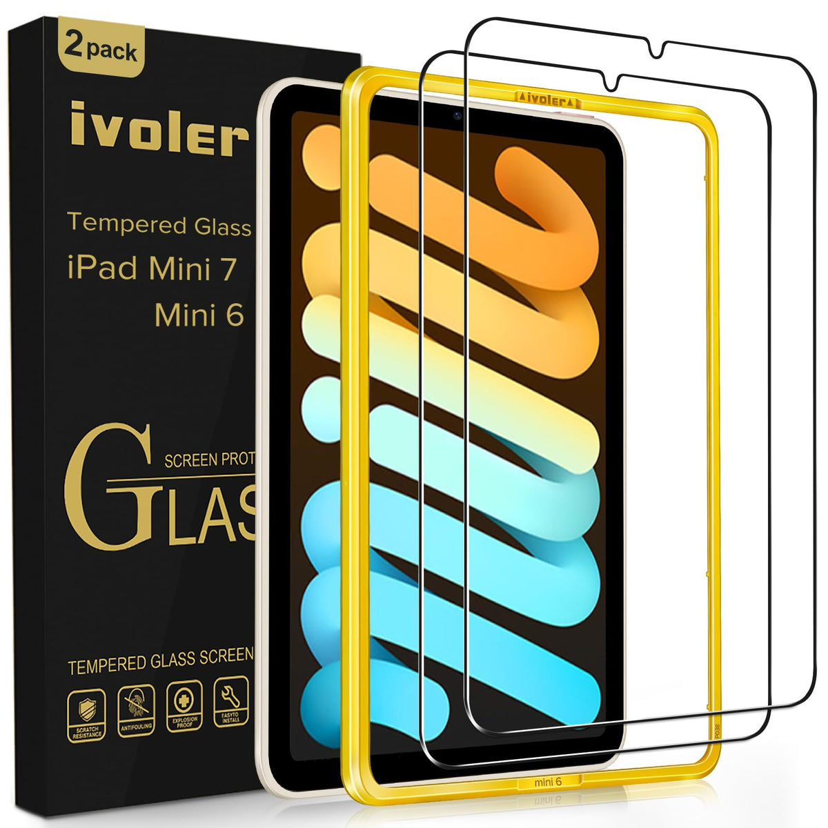 Ivoler 2 Pack Tempered Glass For Ipad Mini 7 8.3' 2024 (A17 Pro)/Ipad Mini 6 8.3' 2021 With [Alignment Frame] Screen Protector, Compatible With Face Id&Apple Pencil For Ipad Mini 6Th/7Th Generation