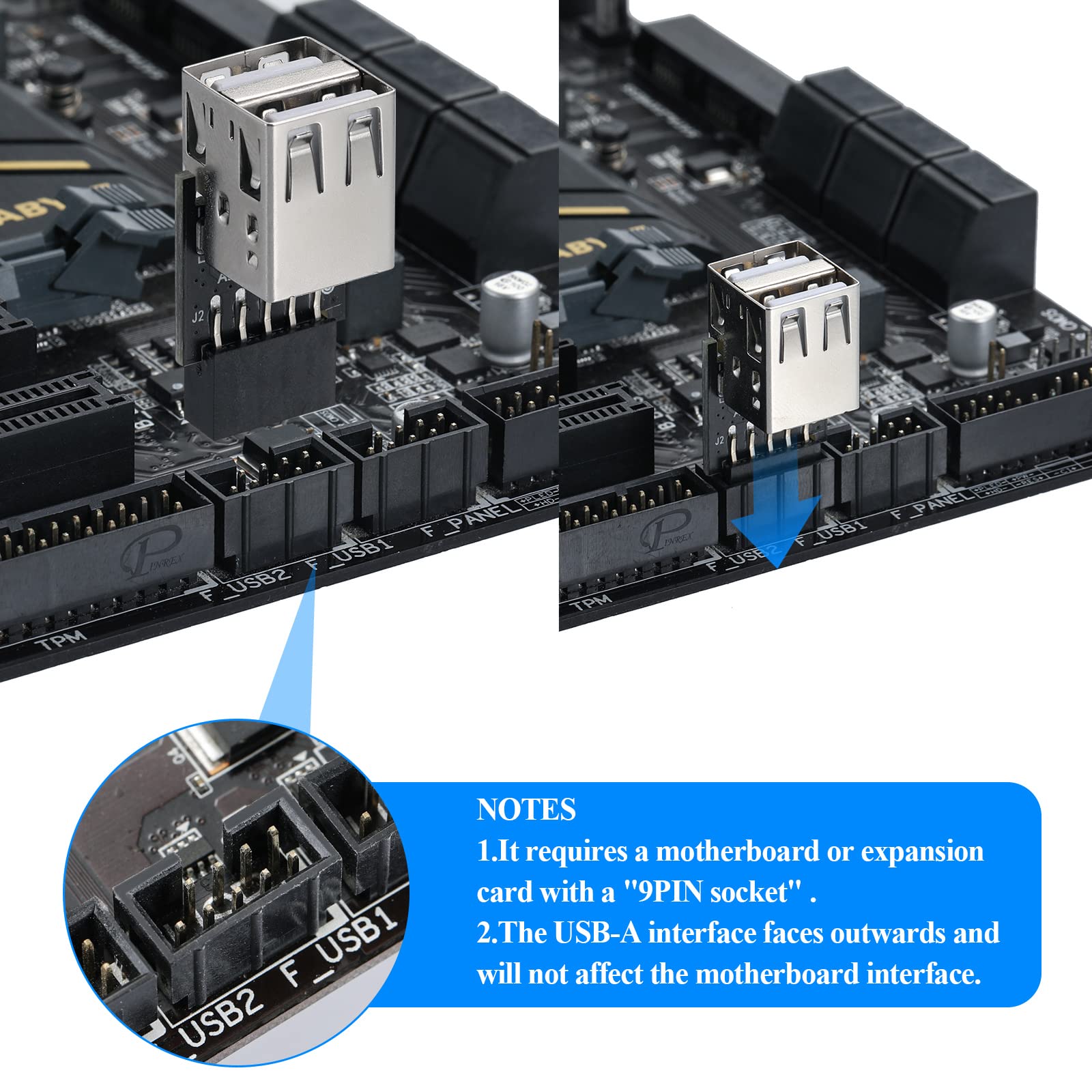 Mzhou 9Pin Usb 2.0 Female Pin Dual 2 Port Usb Motherboard Header Adapter Dual Layer Type For Pc (Dual)