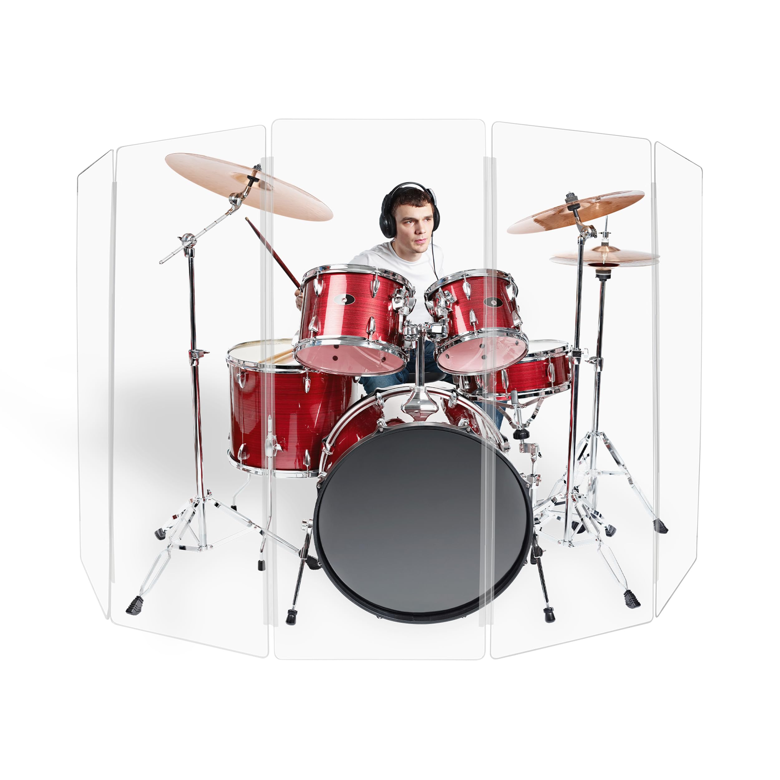 PENNZONI Drum Shield 5ft w/Plastic Hinges, Comes w/ 5 Drum Panels & Plastic Hinges, Premium Clear Acrylic Panels, Drum Screen