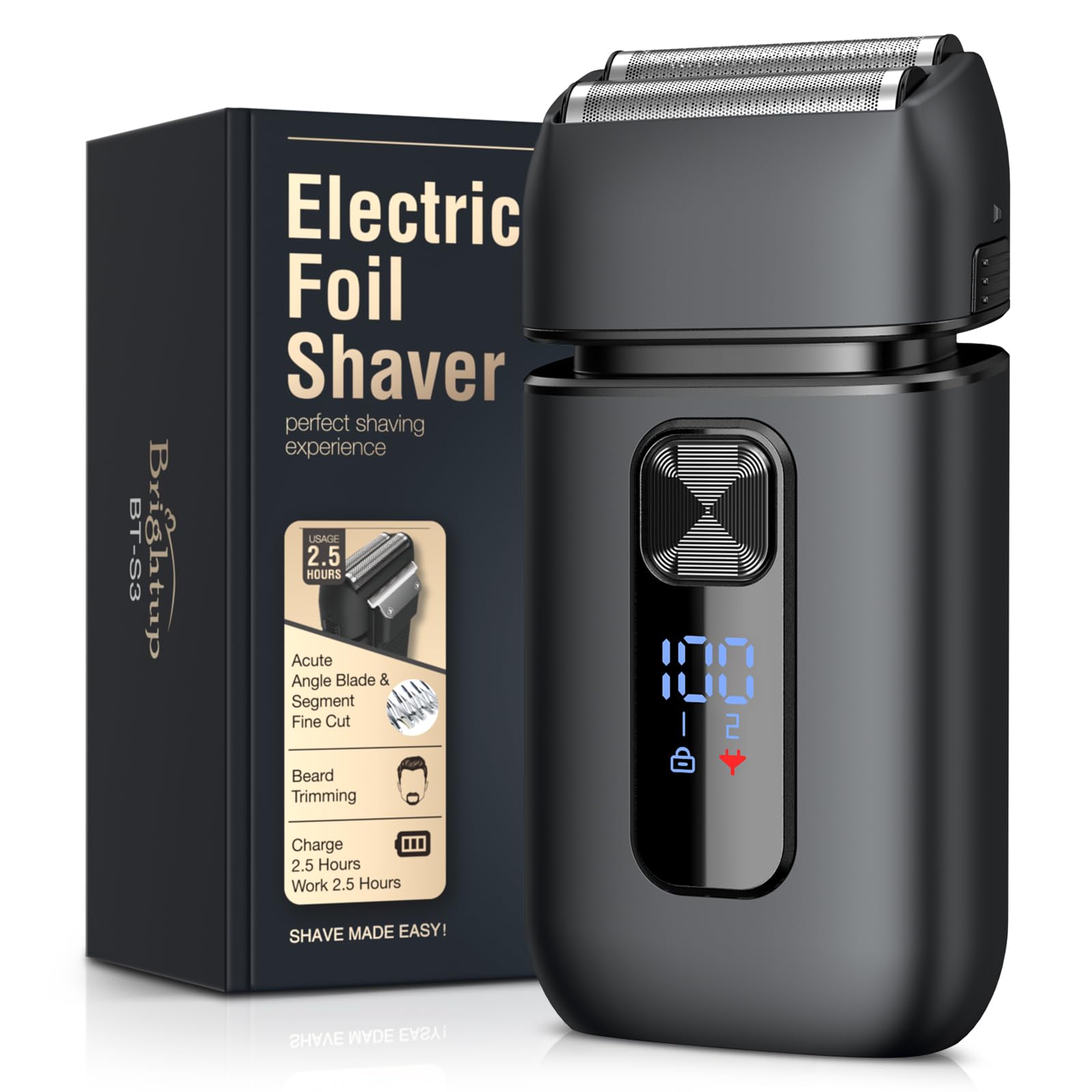 Brightup Foil Shaver, Electric Razor & Shavers For Men With Trimmer, 150 Min Runtime, Waterproof Double Floating Blades For Clos