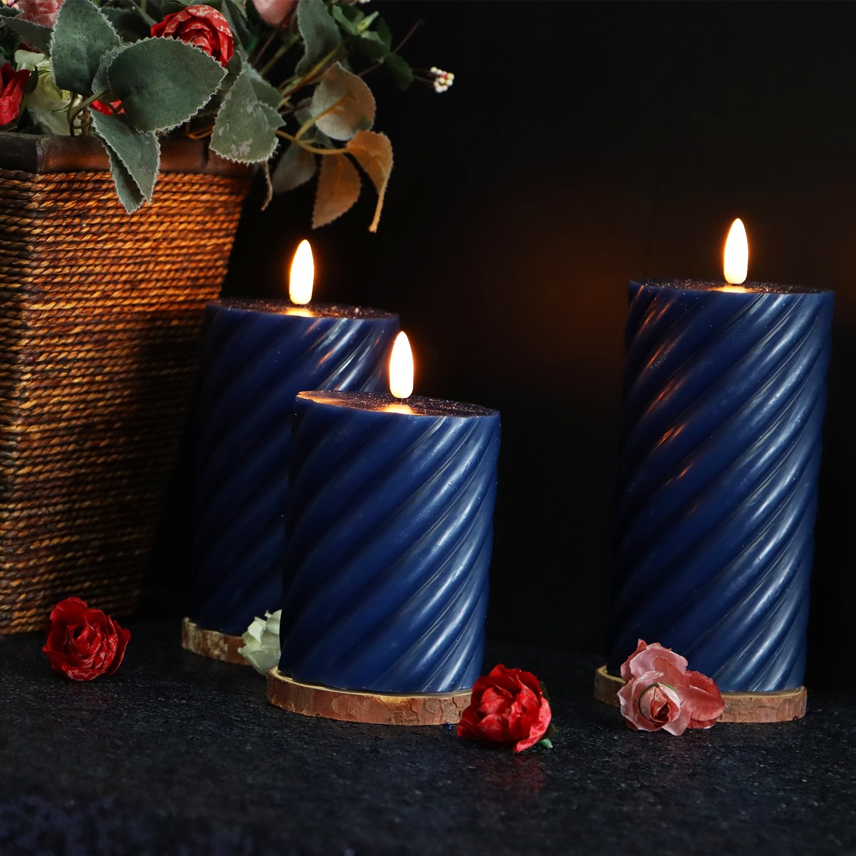 Real Wax Spiral Flameless Candles with Timer Battery Operated LED Pillar Candles Flickering Flame Electric Lights for Wedding Ho