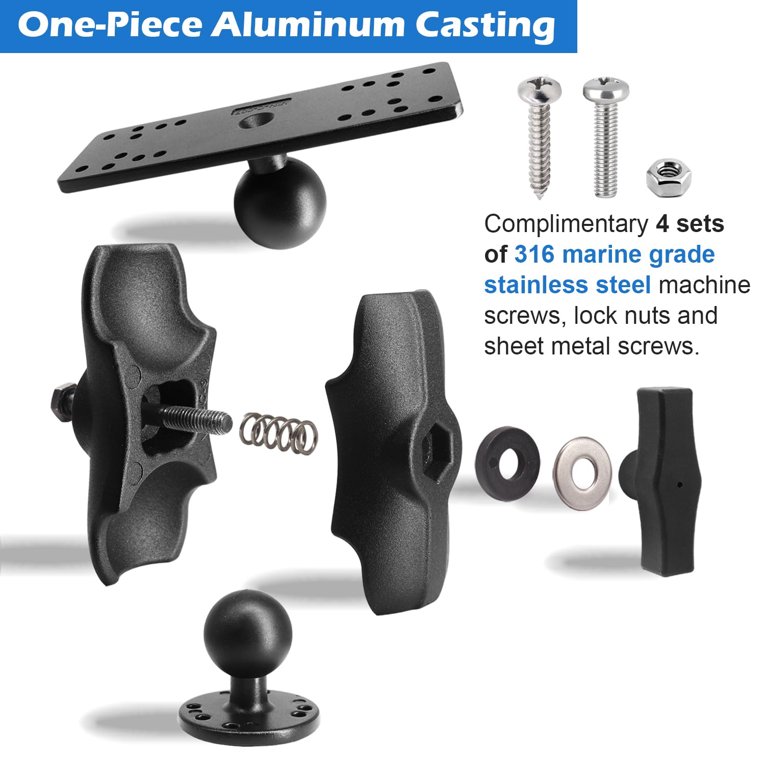 Windfrd 1.5'' Ball Short Arm Fish Finder Mount, Marine Electronic Mount, Universal Mounting Plate With 1.5 Inches / 38Mm / C Siz