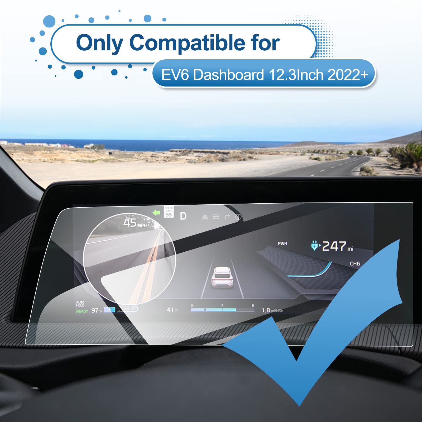 Coleya 2022 2023 2024 Ev6 Dashboard Screen Protector For Kia Ev6 12.3 Inch Dashboard Display (Light/Wind/Gt Line/Gt/First Editio