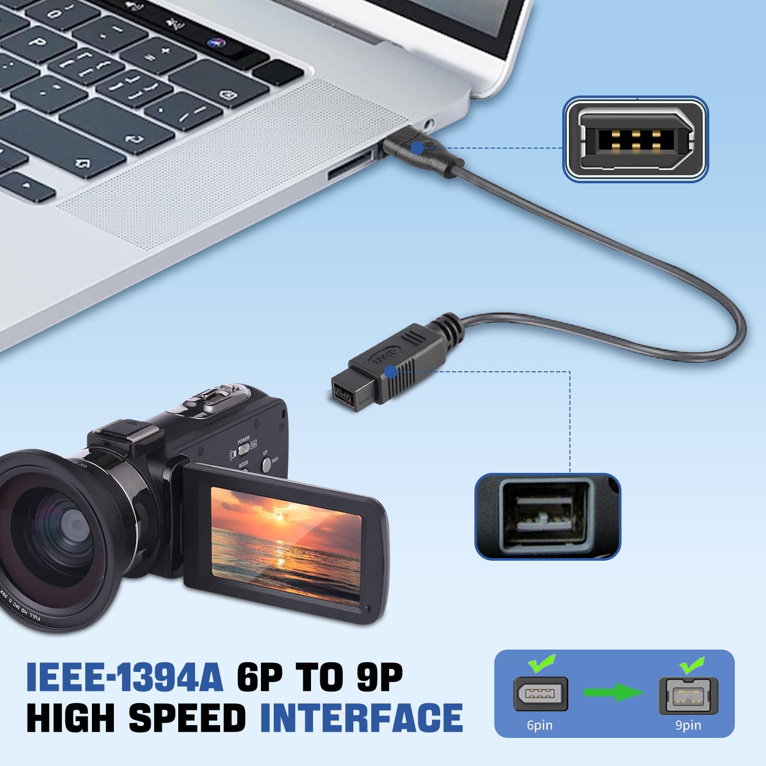 Lbsc 9 Pin To 6 Pin High Speed Firewire Cable Ilink Dv Cable Firewire 800 To 400 Ieee 1394 Cord For Mac Pro, Macbook(6Ft, 9Pin F