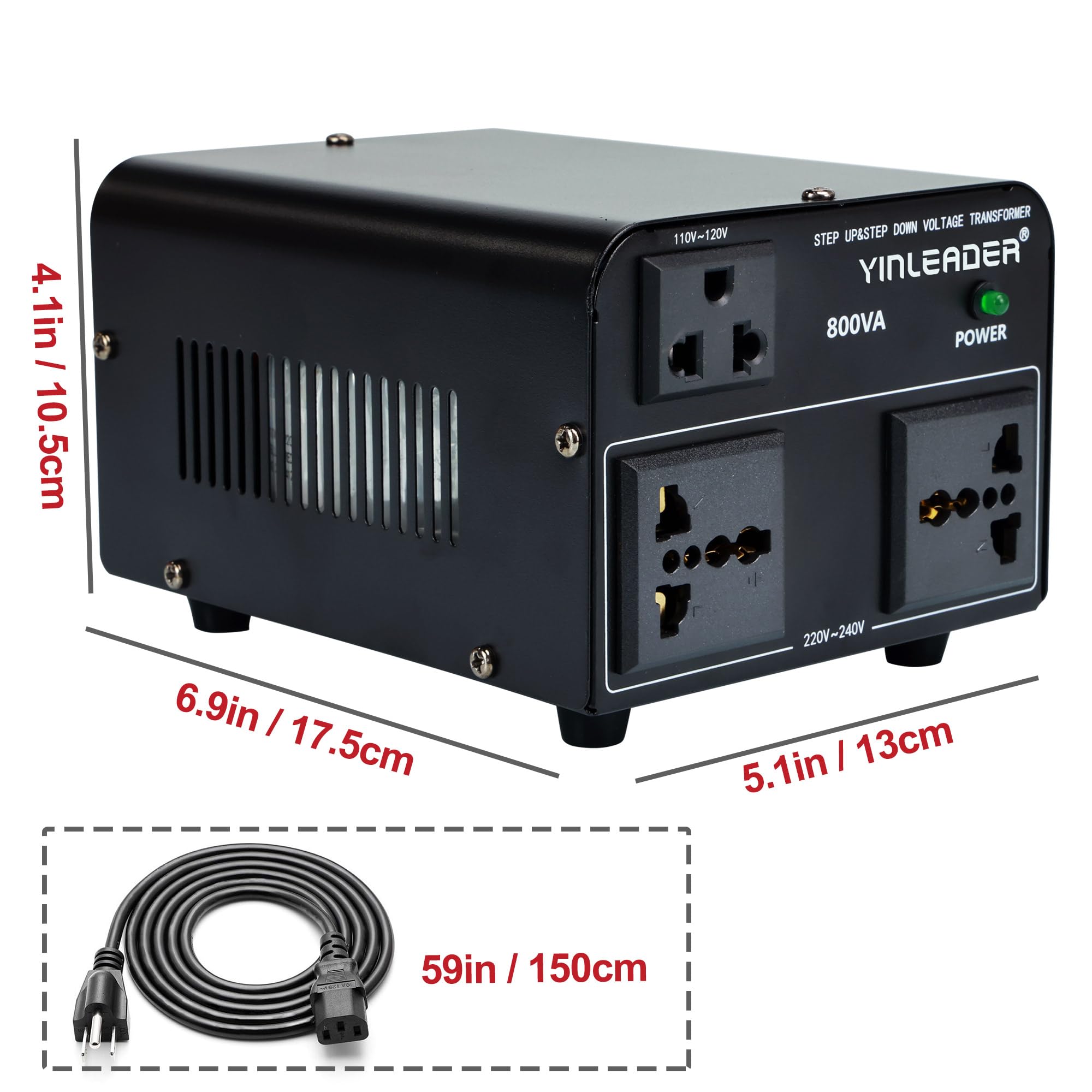 Yinleader 800W Voltage Converter Step Up 110V 120V To 220V 240V & Step Down 220V 240V To 110V 120V Power Transformer W/Us Power