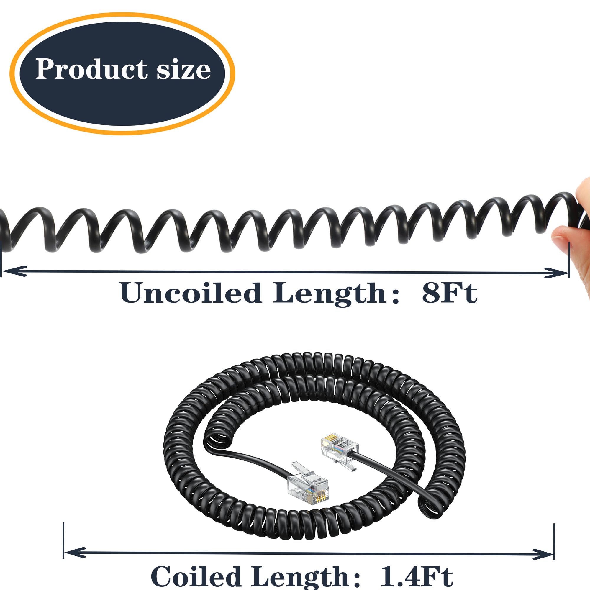 Ubramac Rj9 4P4C Telephone Cord,Telephone Handset Cord,Coiled Wire 10 Pack 8Ft Uncoiled / 1.4Ft Coiled Landline Phone Handset Ca