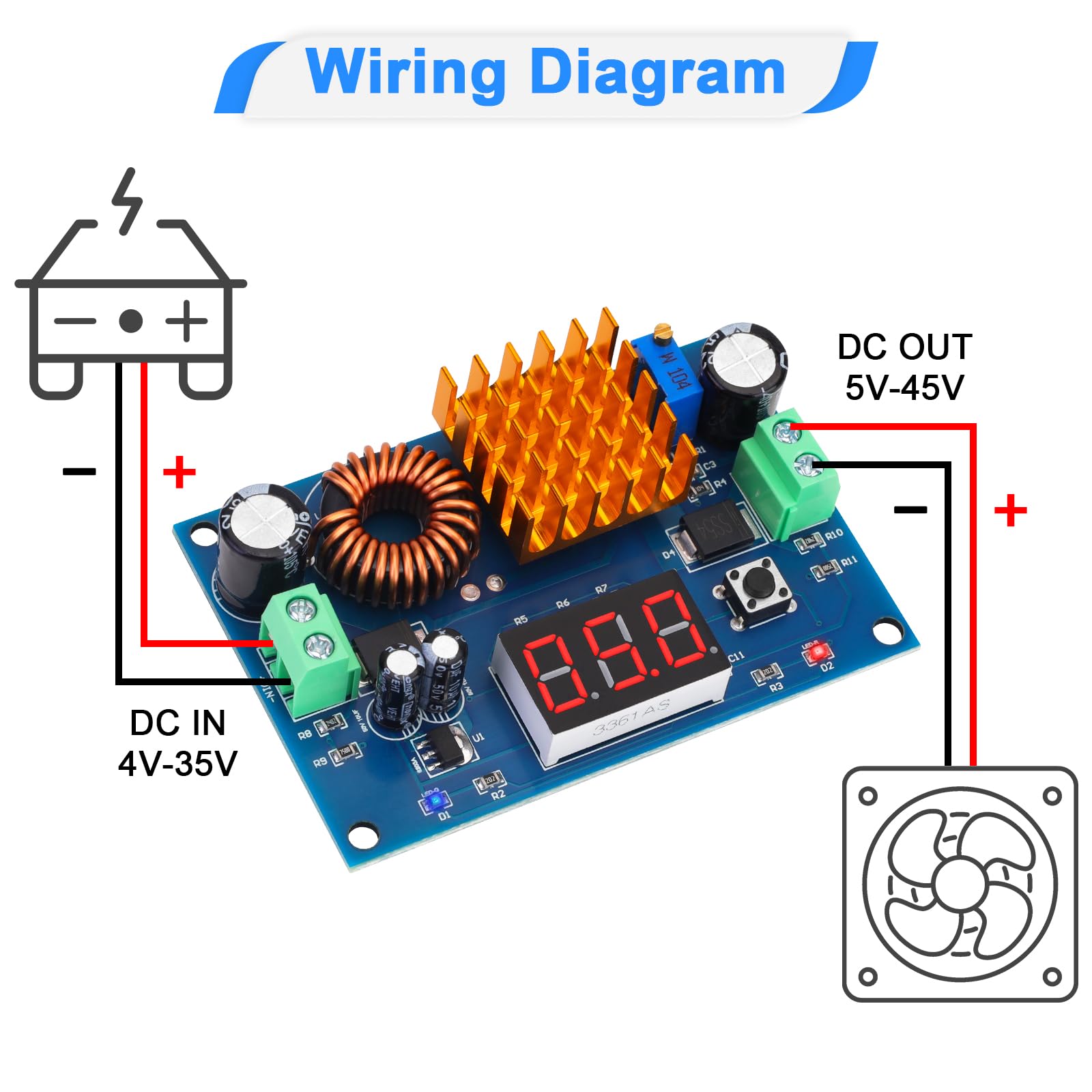 Makerfocus Dc To Dc Boost Converter, 4 35V Input To 5 45V Output Adjustable Step Up Voltage Module For Stable Power Supply, Sola