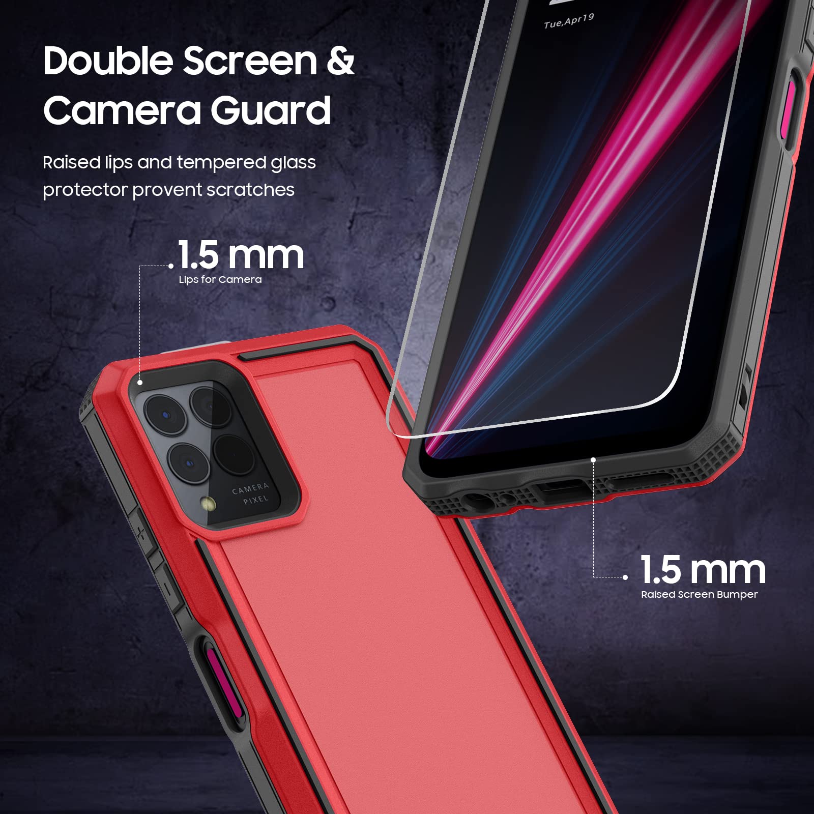 LEKEVO REVVL 6 Pro 5G Phone Case Dual Layer Shockproof Red with Screen Protector
