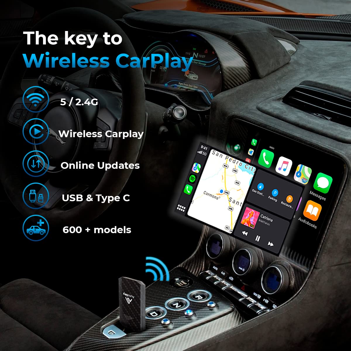 Wireless Carplay Adapter 2023 Pro Slim Edition   Smallest Newest And Fastest Wireless Carplay Adapter   Autosky   Factory Wired