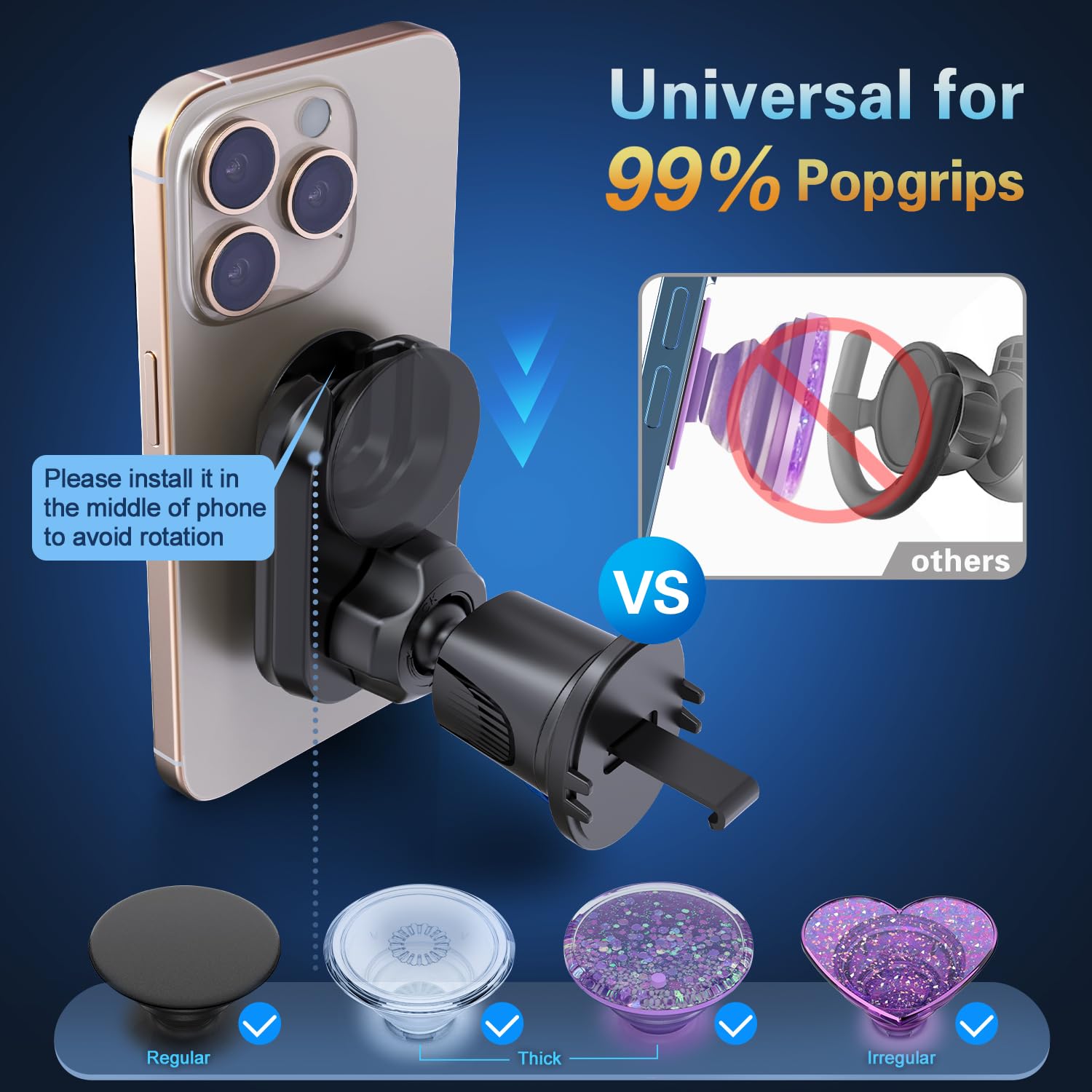 Pop-Tech Car Vent Phone Mount For Thick Socket Grip, Air Vent Clip Phone Holder Compatible With Magsafe Wallet Black & Iphone Sa