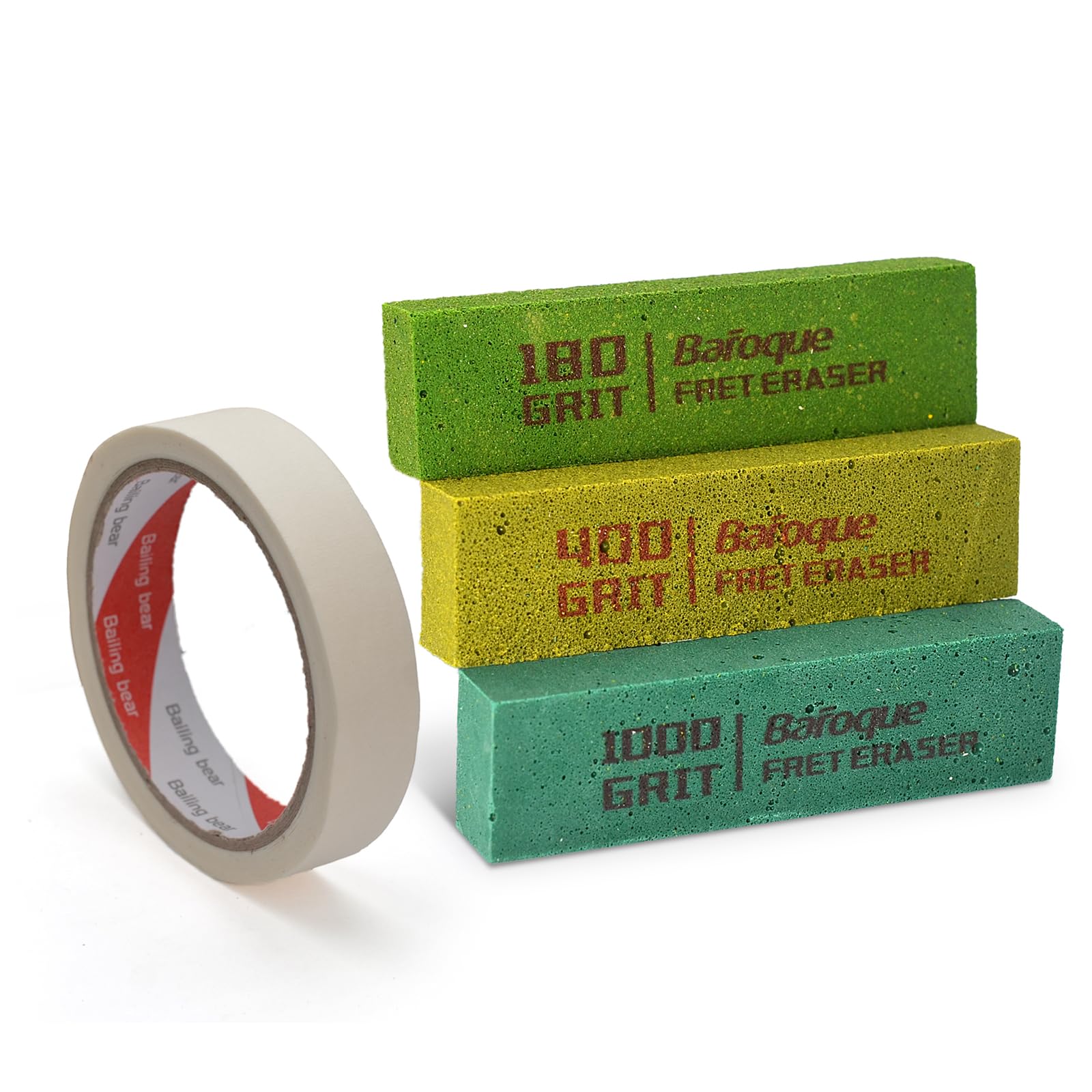 Fret Erasers Grits, Fret Polishing Cleaner & Masking Tape, Guitar Fret Polishing Abrasive Rubber Blocks Tool, Clean Fret Wire/St