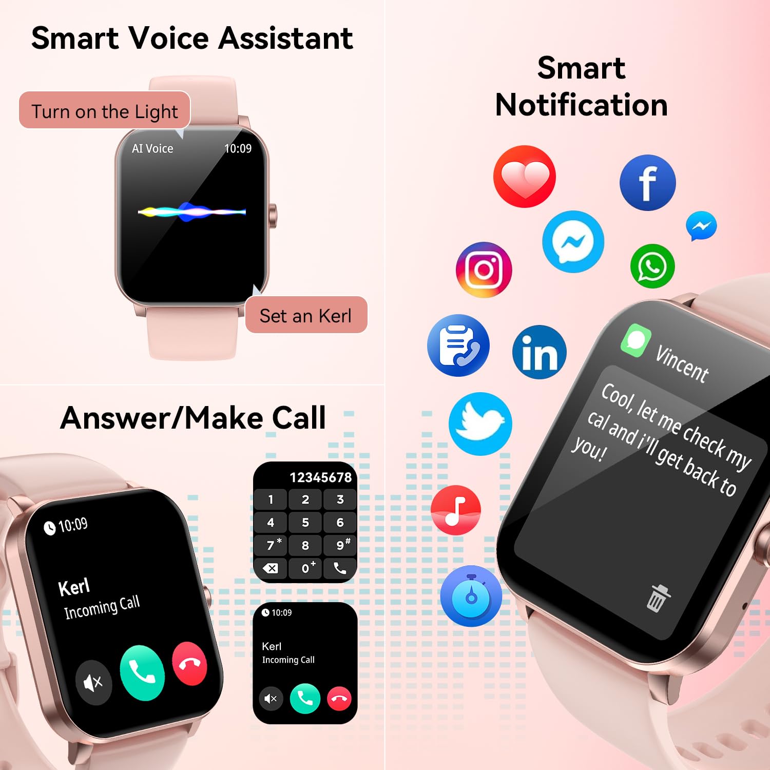 Smart Watch, 1.85'' Smartwatch For Men Women (Answer/Make Call), Heart Rate, Sleep Monitor, Pedometer, Spo2, Activity Tracker, I