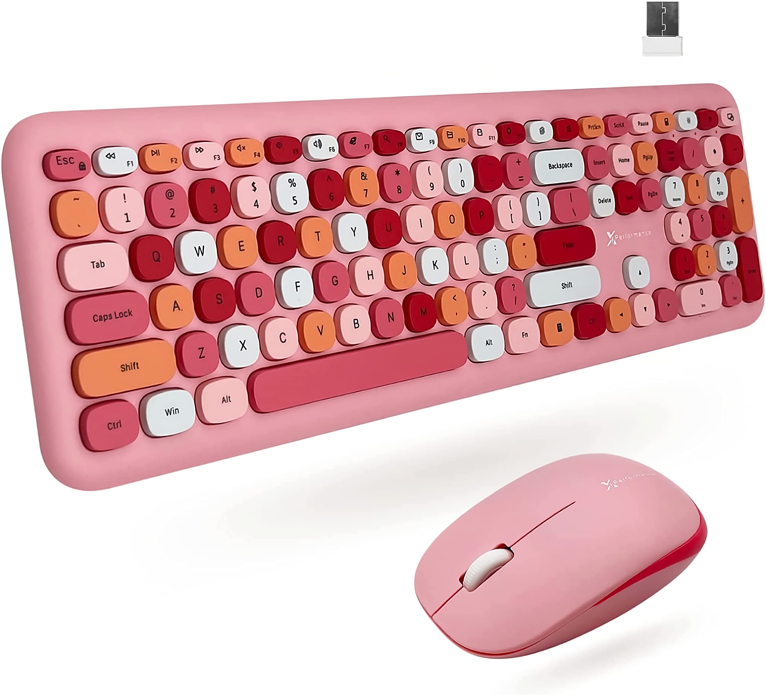 X9 Cute Wireless Keyboard And Mouse Combo   2.4G Colorful Keyboard And Mouse Wireless Pink With Retro Multi Colored Typewriter, Keycaps For Windows Computer Keyboard, Laptop