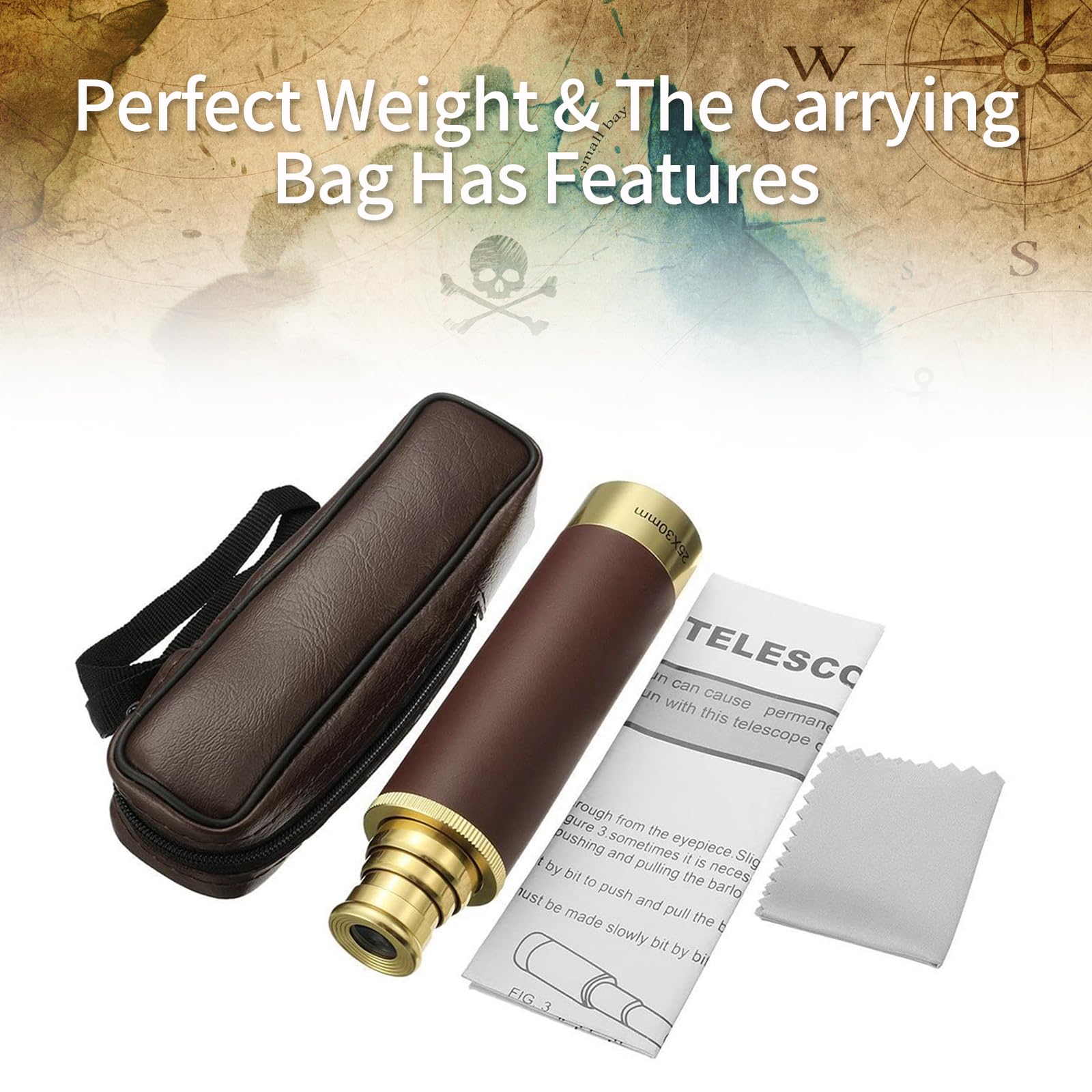 Newdoar 25X30 Zoomable Monocular Vintage Pirate Telescope   Waterproof Aluminum Alloy Brass Adjustable Optics Telescope For Trav