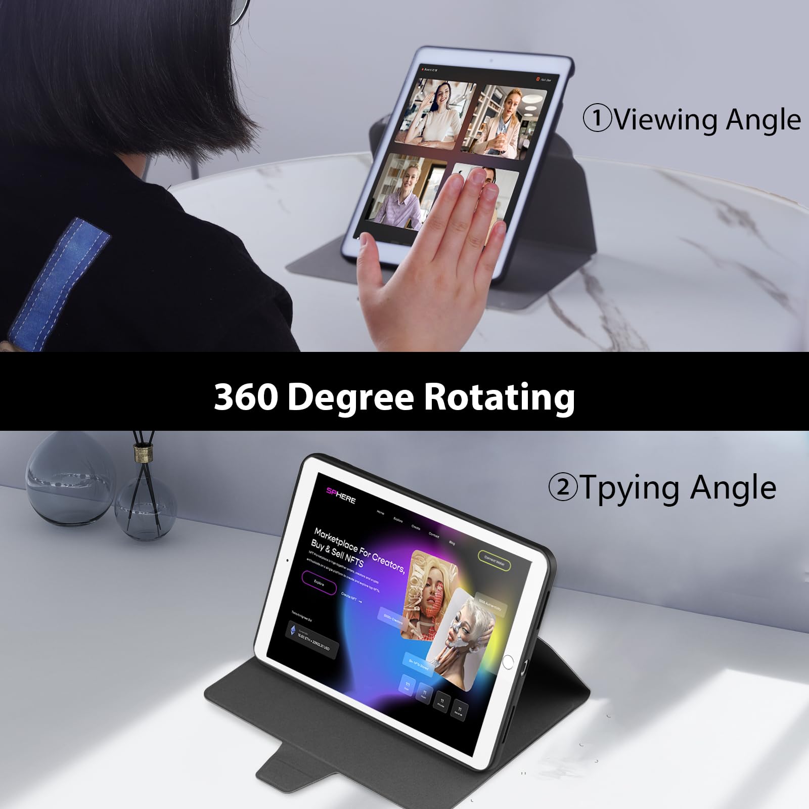 Anpredo 360 Rotating Case For Sixth/Fifth Generation 9.7 Inch With Auto Wake/Sleep, Magnetic Clasp, Multi Angle Viewing, Cases F
