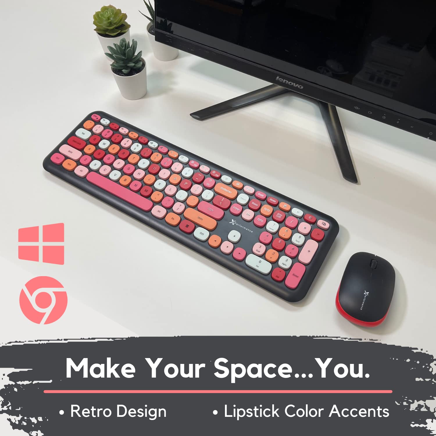 X9 Cute Wireless Keyboard And Mouse Combo   2.4G Colorful Keyboard And Mouse Wireless With Retro Multi Colored Typewriter, Keycaps For Windows Computer Keyboard, Laptop   Black