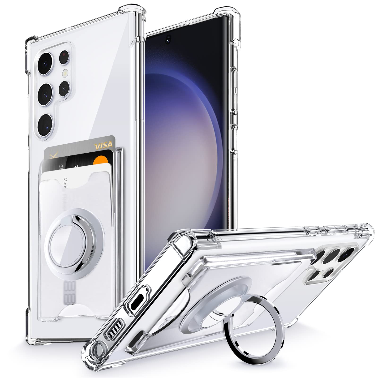 Shields Up for Samsung Galaxy S23 Ultra Case, Galaxy S23 Ultra case, Minimalist Wallet Case with Card Holder & Ring Kickstand/St