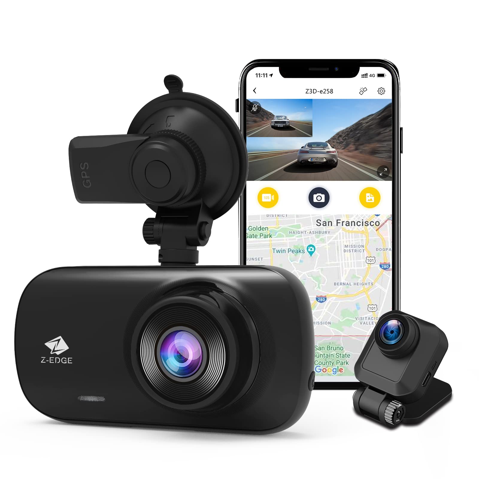 Dash Cam, Z Edge Z3D 2560X1440P Qhd, Front And Rear Dash Cam With Wifi, Gps, Dual Cam, Car Dvr, Night Vision, Parking Mode, G Se