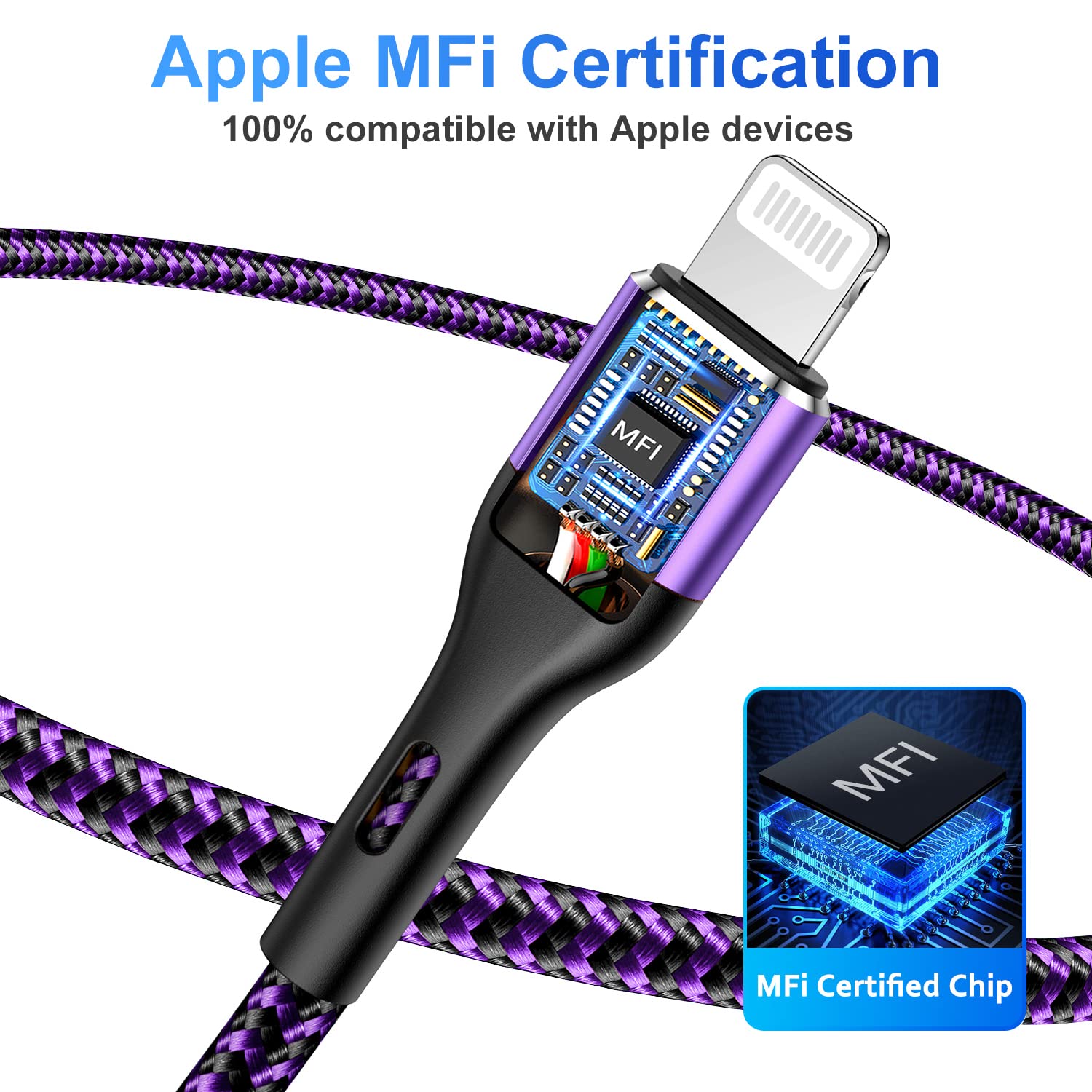 Iphone Charger 4Pack 7Inch, [Apple Mfi Certified] Short Lightning Cable 7Inch, Iphone Charging Cord Fast Charging Cable For Iphone 13 12 Pro Max Mini 11 Pro Xs Xr X 10 8 7 Plus 6S 6 Se Ipad Purple