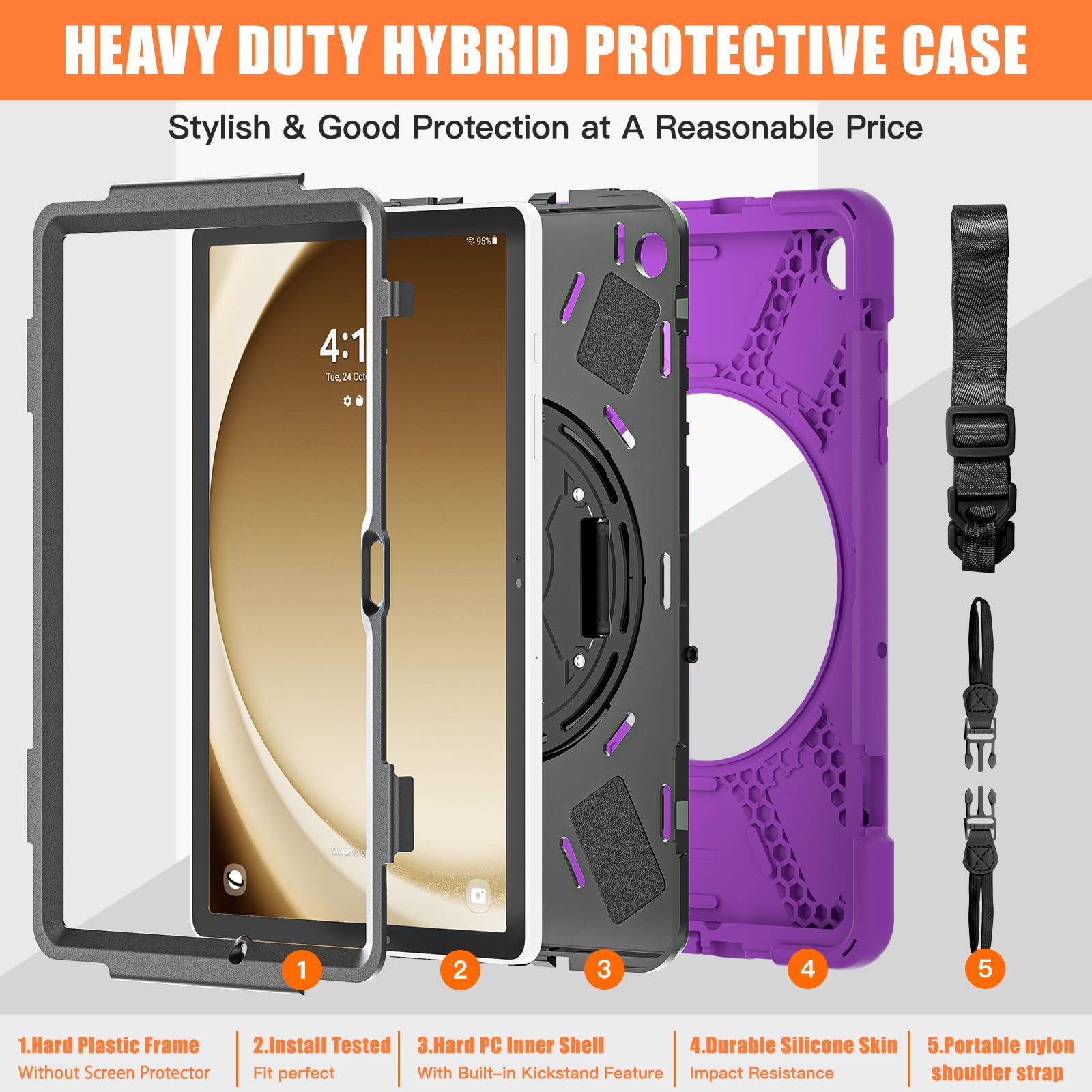 Tsqqst Samsung A9 Plus Tablet Case 11 Inch 2023 For Kids With Screen Protector+Stand+Hand Shoulder Strap | Silicone Defender Cas