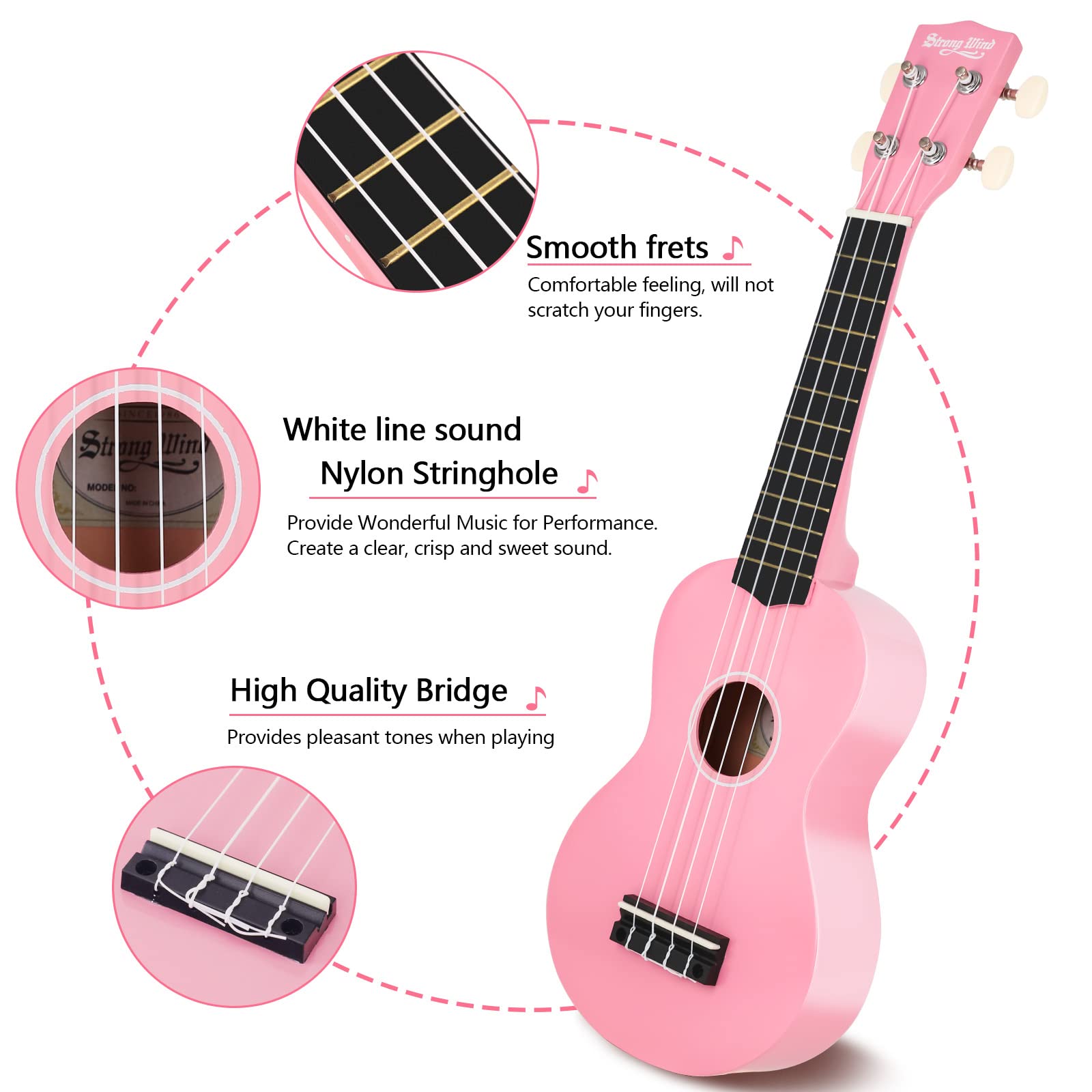 Strong Wind Soprano Ukulele 21 Inch Basswood Ukeleles For Beginners Four Strings Hawaiian Guitar Ukulele For Adults Teenagers Pi