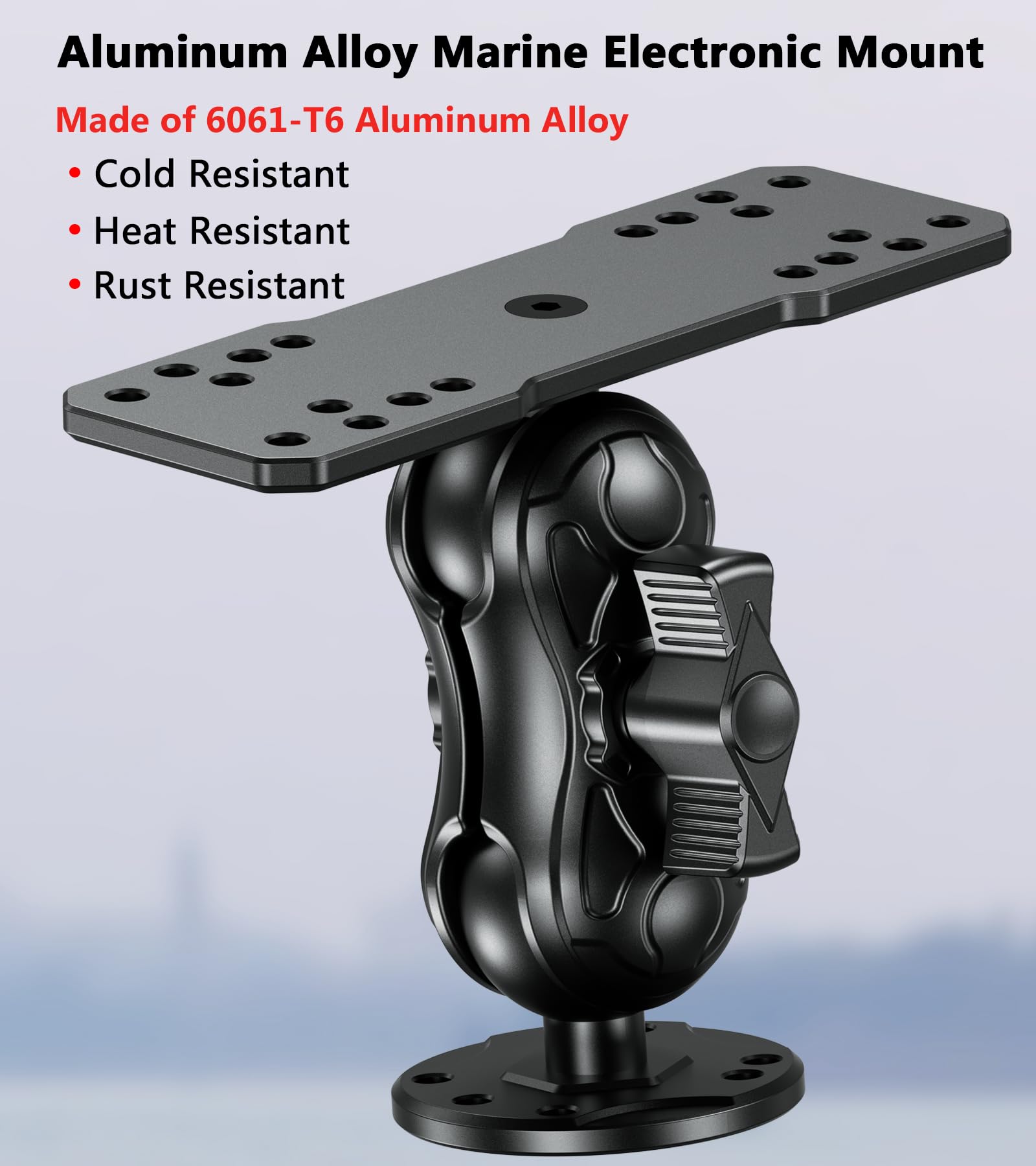 Vazeswin Aluminum Alloy Fish Finder Mount With C Size 1.5'' Ball Rectangle Plate & Round Base, 3.5'' Short Arm Marine Electronic