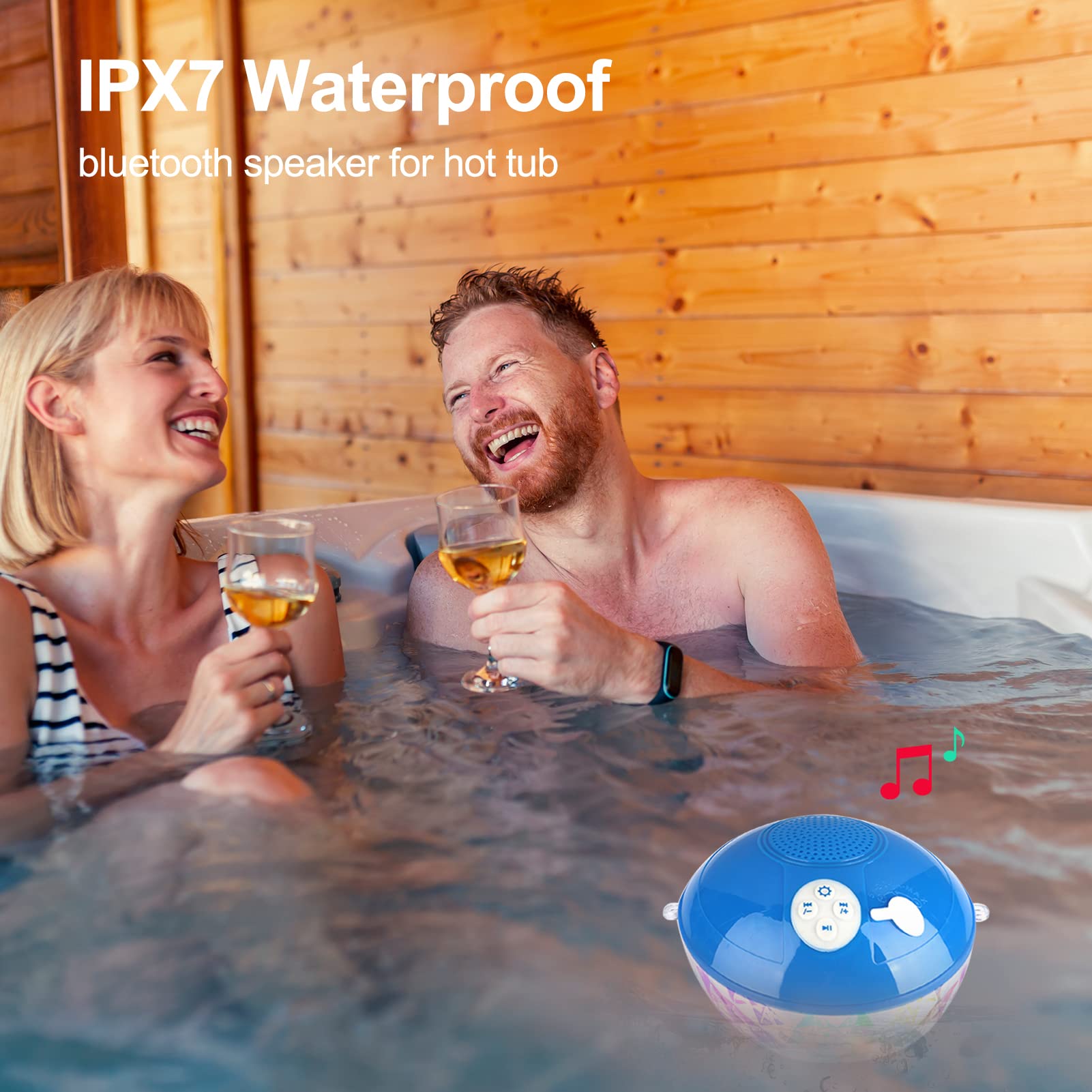 KingSom Bluetooth Pool Speaker - IPX7 Waterproof, Floatable, 5 Portable Wireless Shower Speaker with Colorful Lights & Built-in Mic for Parties
