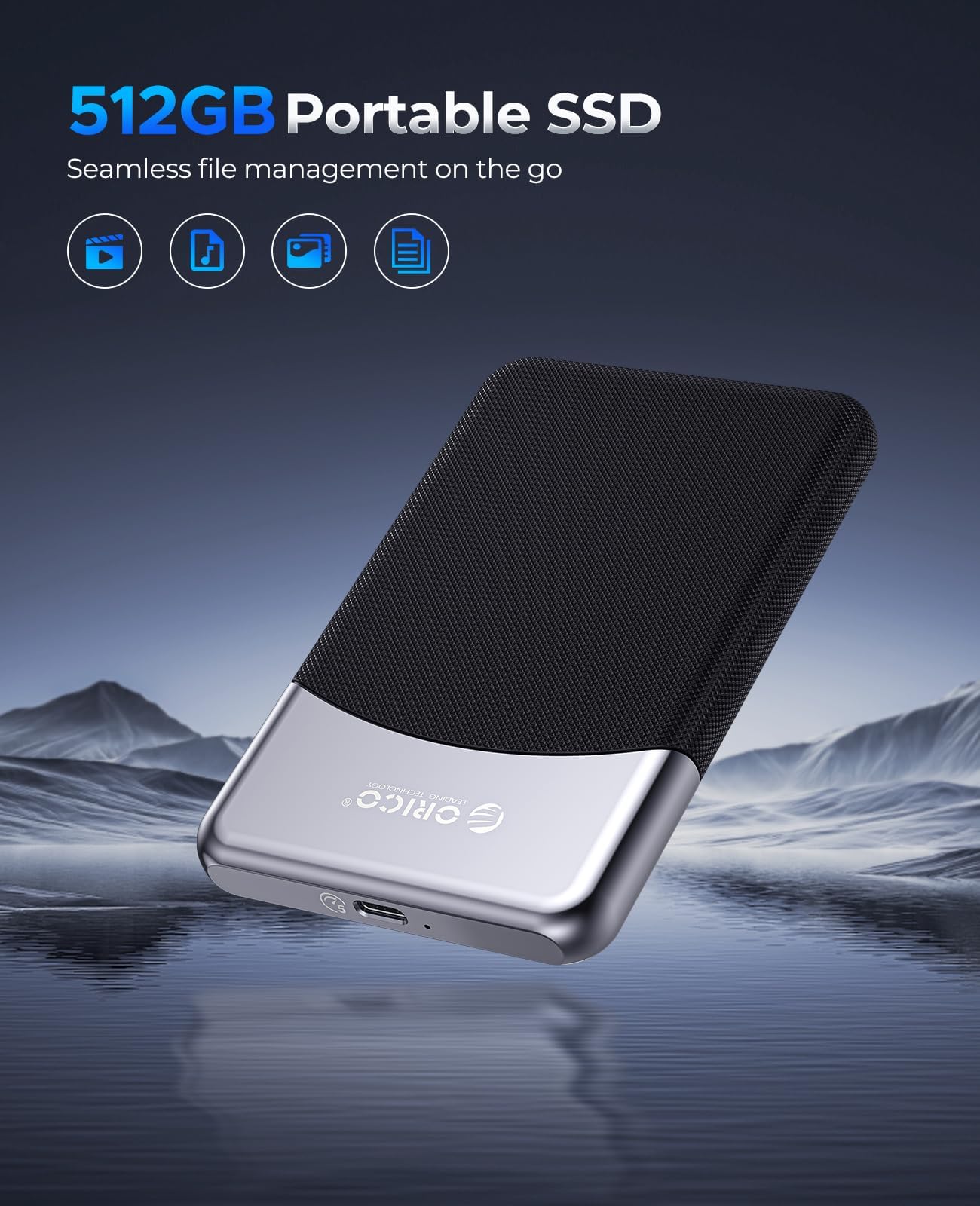 ORICO 512GB External SSD with 2 in 1 USB C Cable, Portable Solid State Drive USB 3.2 Gen 1 Up to 460MB/s, Dust and Drop Resistance, Reliable Storage for USB C Smartphone, PC, Tablet, Labtop   M25PRO