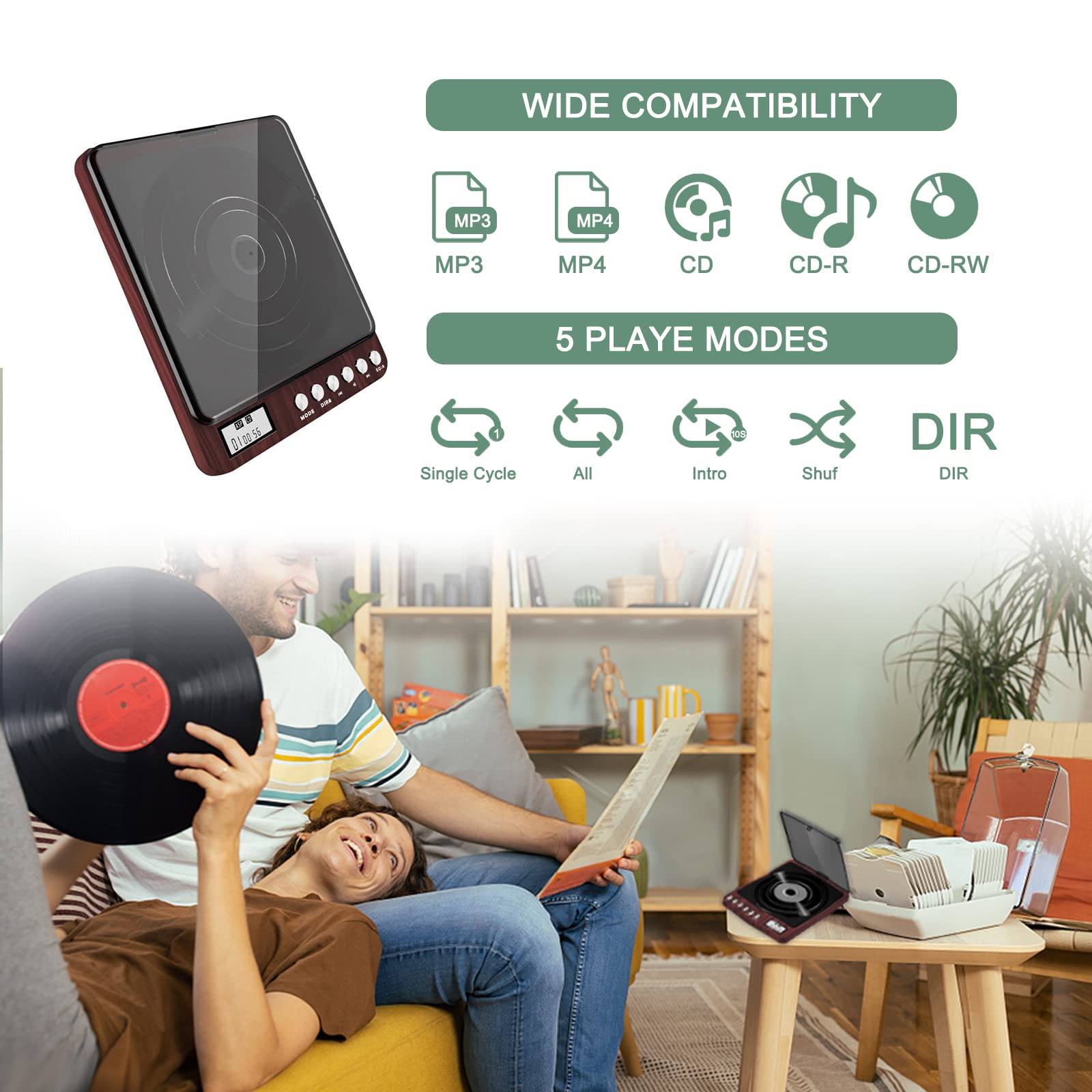 Portable Cd Player With Speakers 2000Mah Rechargeable Walkman Cd Player Portable With Double 3.5Mm Headphones Jack,Small Anti Sh