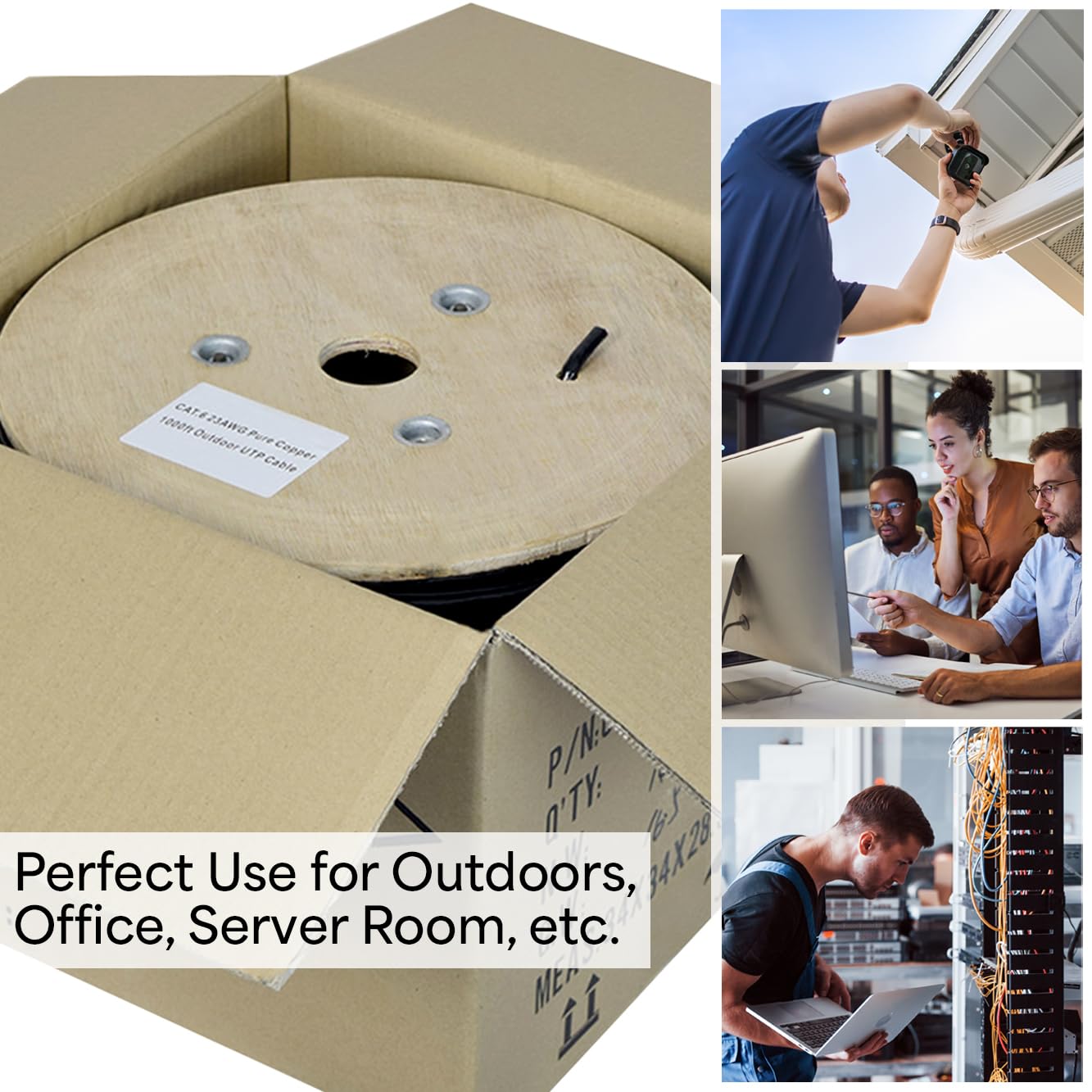 New Full Copper 1,000 ft Cat6 Ethernet Cable / Wire 1,000ft Cat 6 Waterproof Outdoor / Direct Burial / Underground ~ by VIVO (CABLE V010)