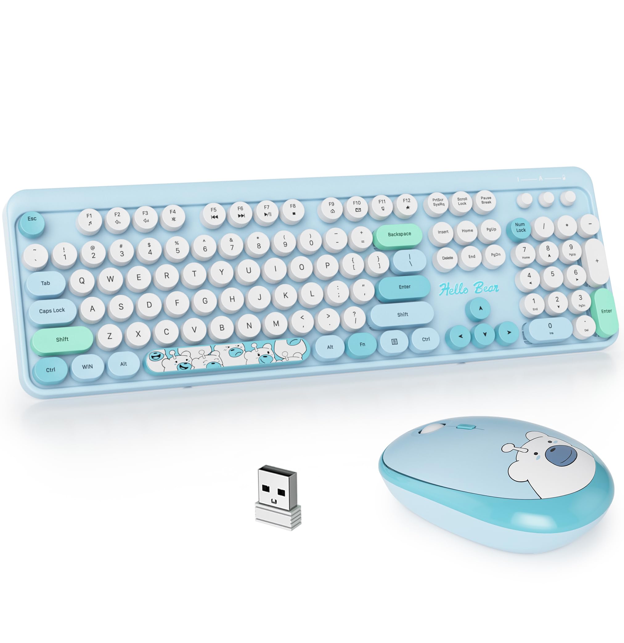Gtsp Typewriter Wireless Keyboard Mouse Combo, Cute Keyboard 2.4G Office Full Sized Retro Keyboard With Round Keycaps For Laptop