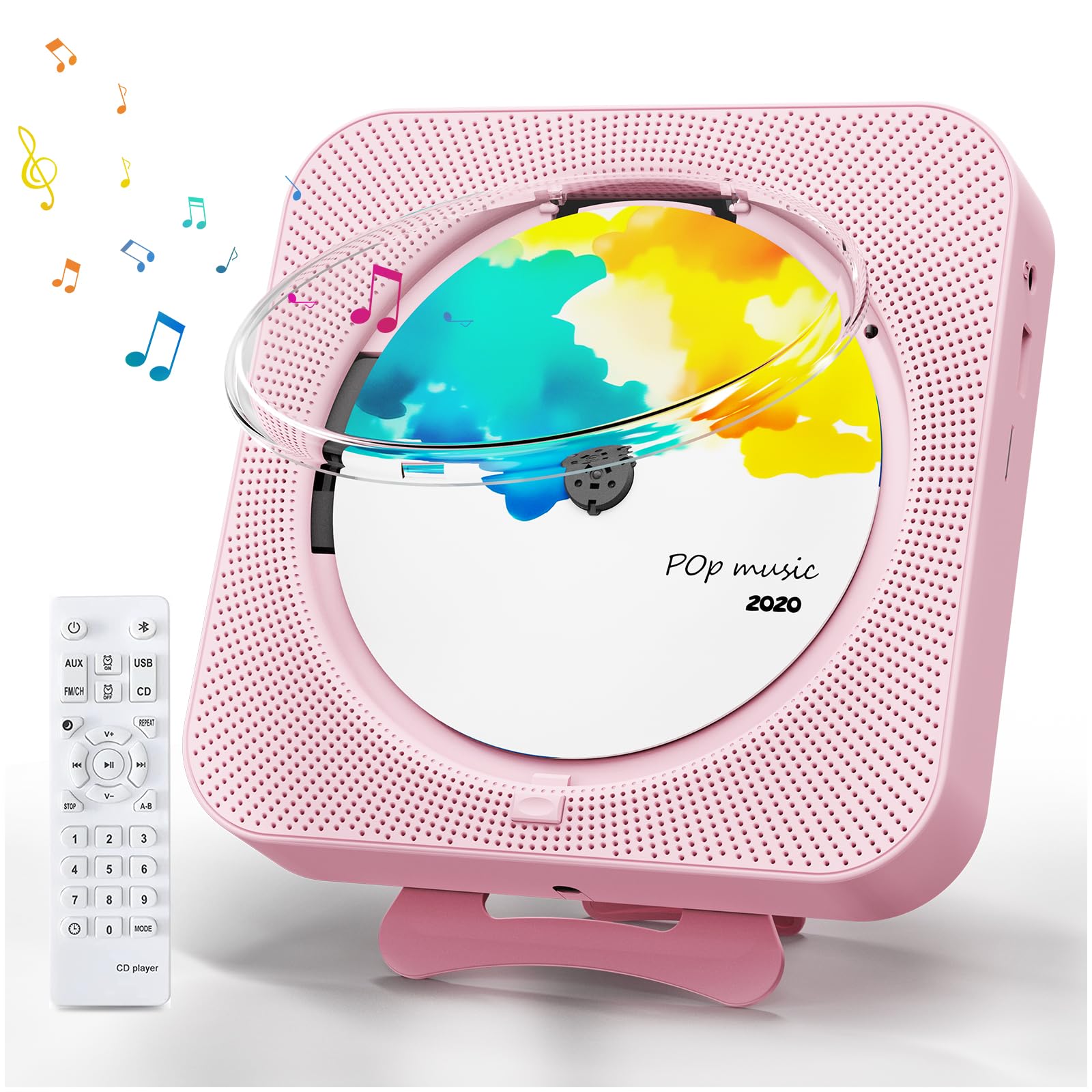 Portable Cd Player With Bluetooth, Desktop Cd Player With Speakers For Home Cd Music Players With Remote Control, Built In Led D