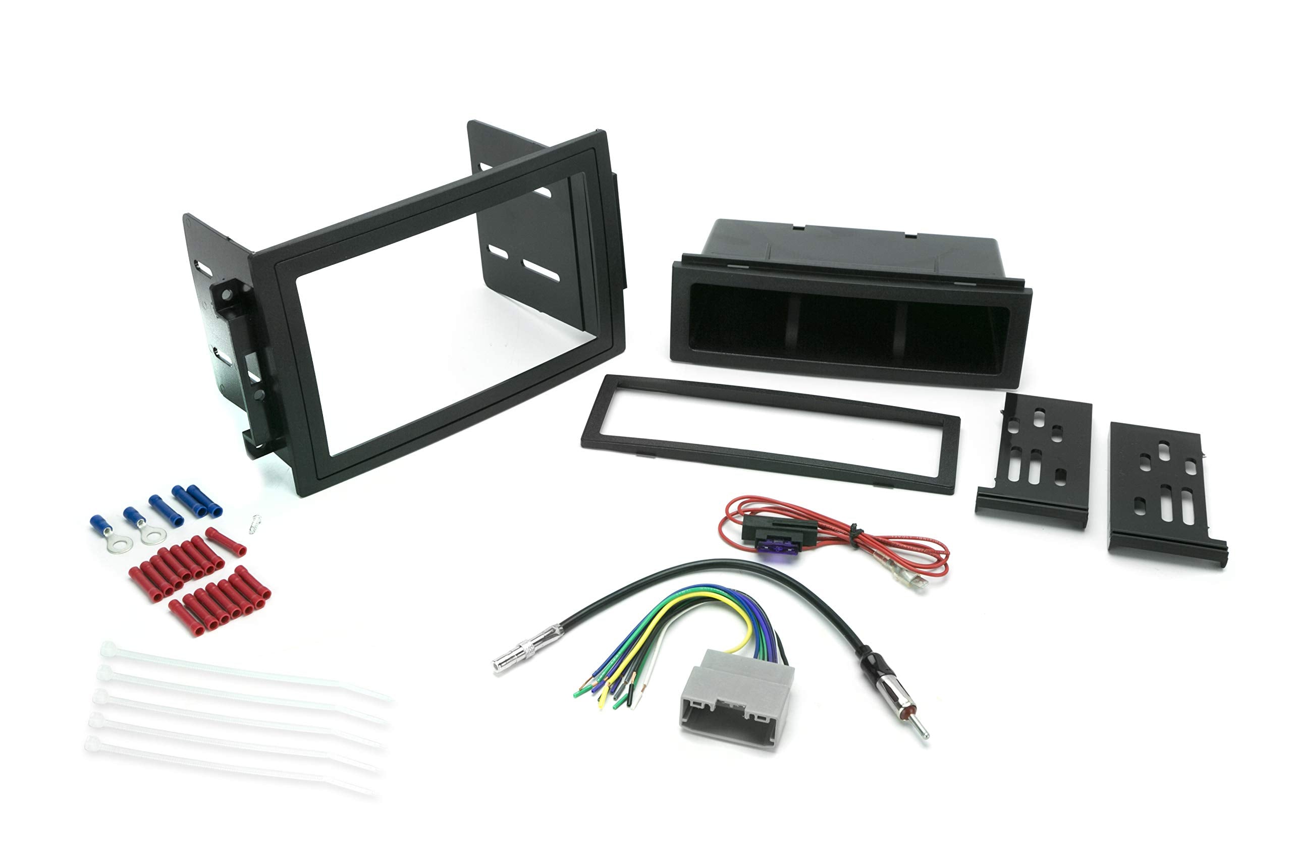 Scosche ICCR5BN Double DIN Radio Install Dash Kit & Harness Compatible with Select 2004 08 Factory Amplified Chrysler, Dodge & Jeep   Complete Basic Car Stereo Installation Kit   Does Not Retain SWC