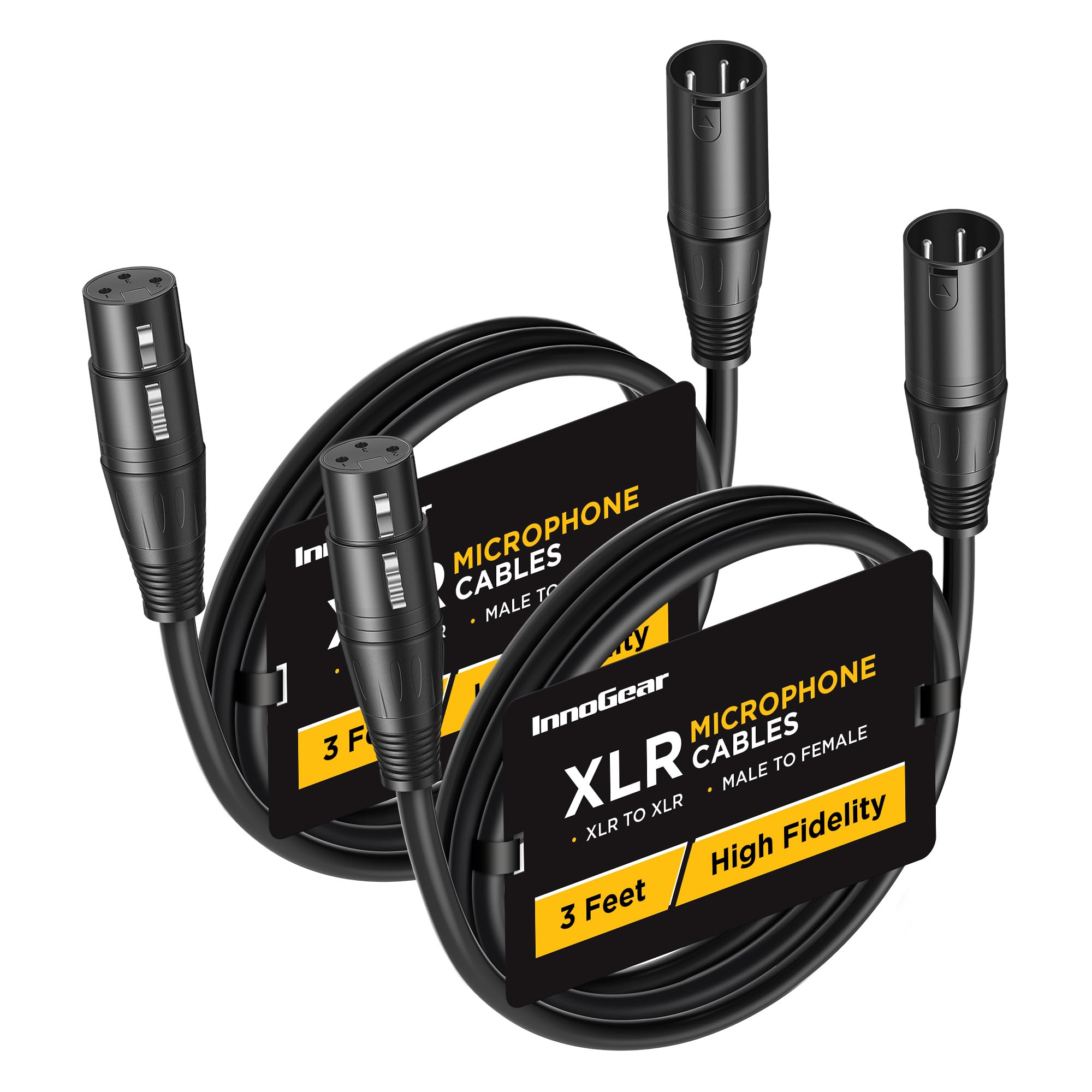 Innogear Xlr Microphone Cables, 3 Feet 2 Pack Oxygen Free Copper Male To Female 3 Pin Balanced Xlr Mic Cables Cord For Speaker P